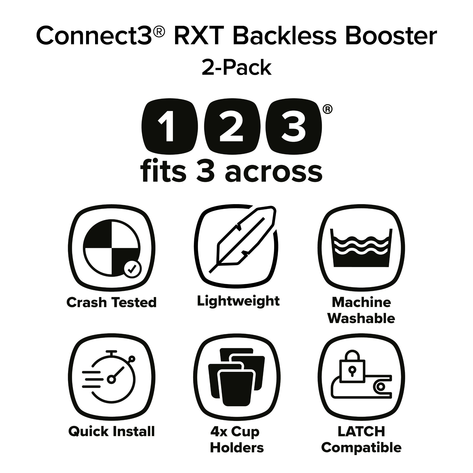 Diono Connect3 RXT Backless Booster Car Seat - 2 Pack | Safe & Comfortable for Kids 4-12 Years | Perfect for School, Travel & Everyday Use