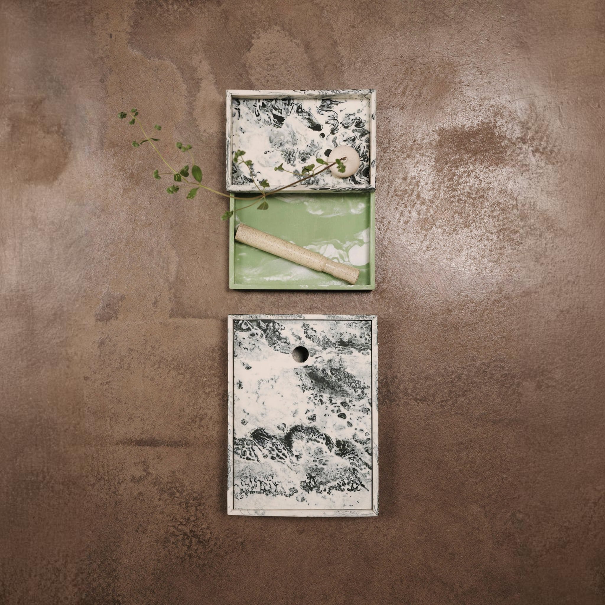 FERM LIVING Mist Tray - 15x20cm Emerald & Off White Serving Tray for Bathroom, Vanity, Coffee Table Decor & Jewelry Organization