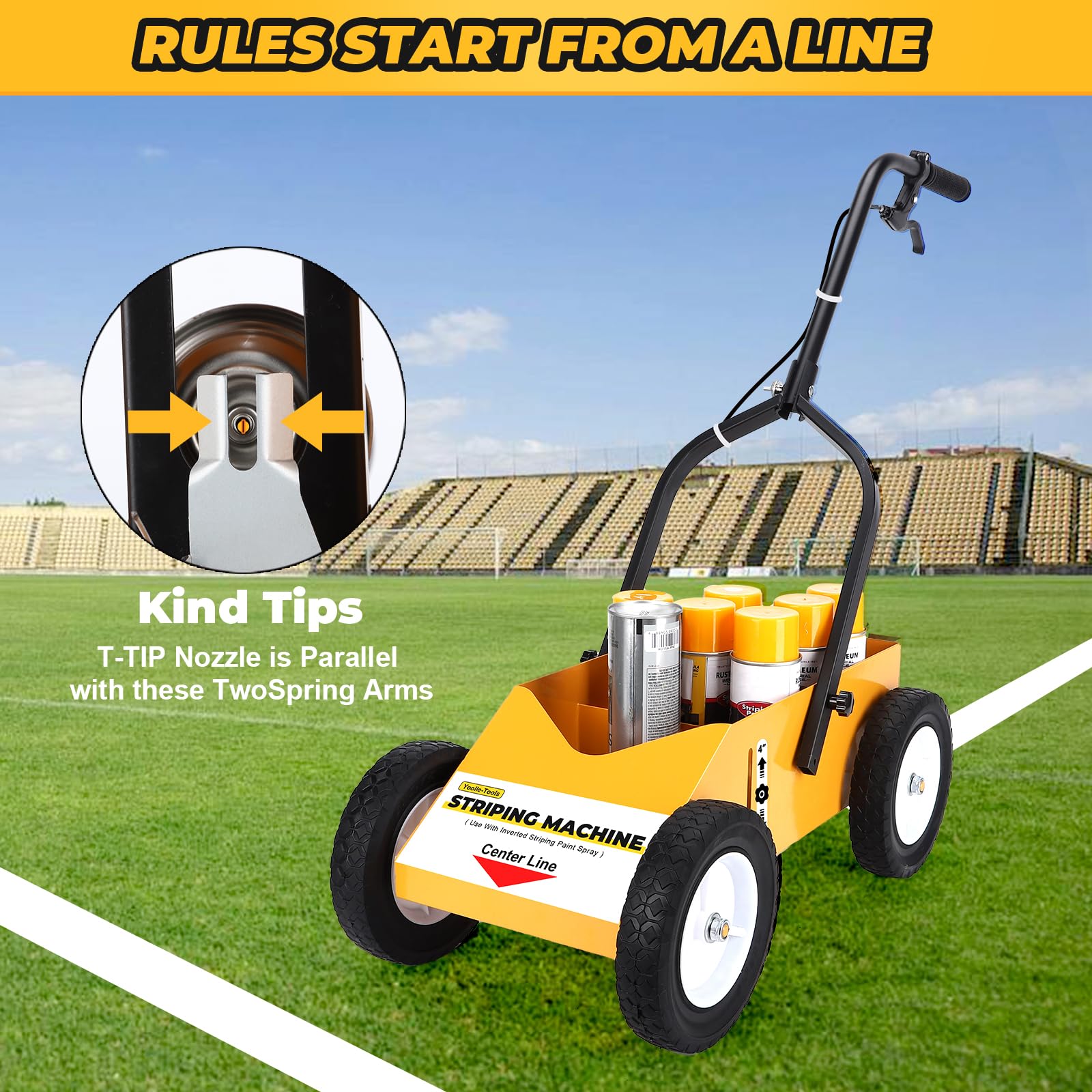 2395000 Professional Parking Lot Striping Machine - High Performance Line Marking Equipment for Roads & Pavements | Compatible with Inverted Striping Spray Paint | 9.8x13x28.3 Inch Yellow | Ideal for Parking Lots, Warehouses & Construction Sites