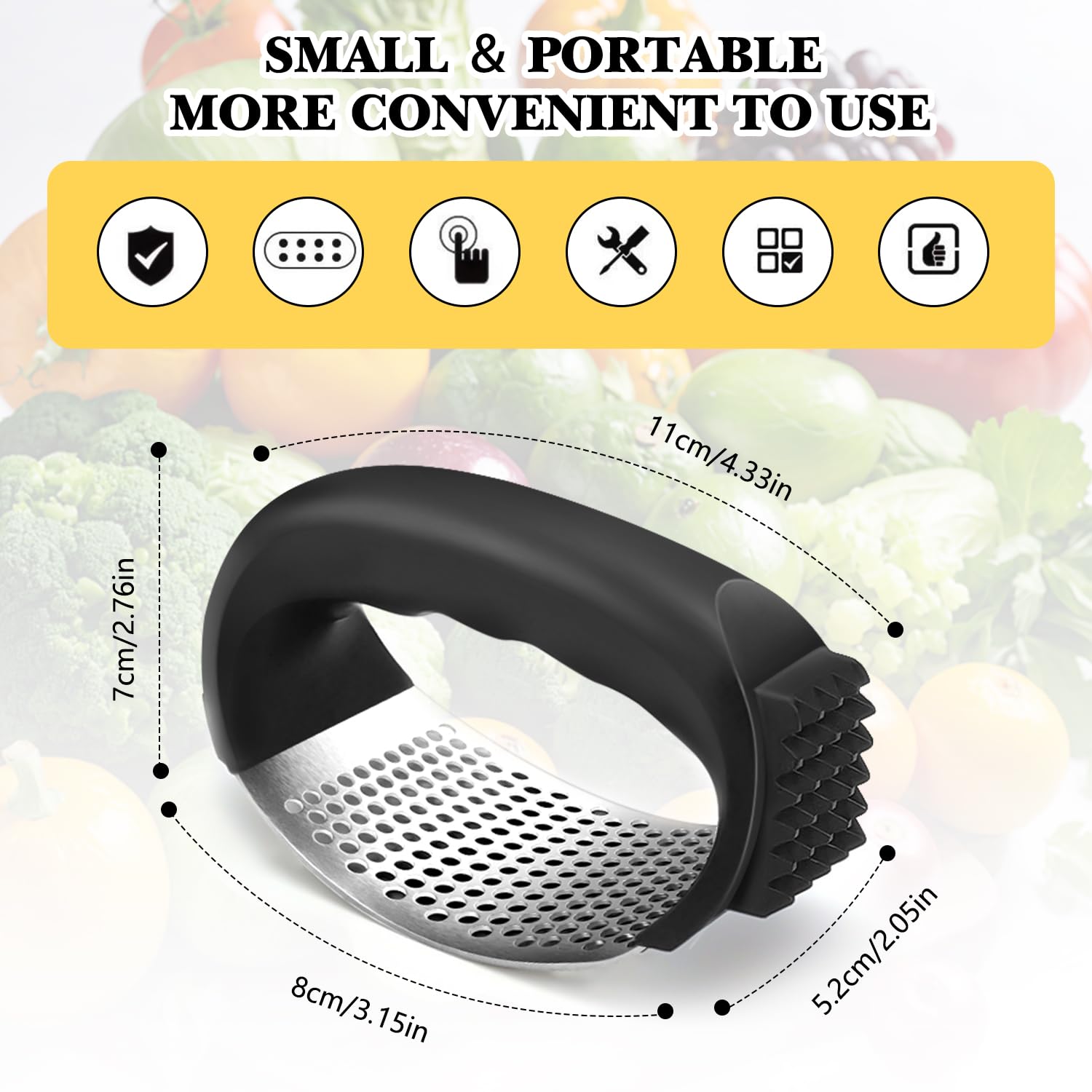 2024 Upgraded Stainless Steel Garlic Press & Crusher with Peeler & Cleaning Brush - Heavy Duty Kitchen Tool for Crushing Garlic, Ginger & Herbs - Perfect for Cooking, Meal Prep & Professional Kitchens