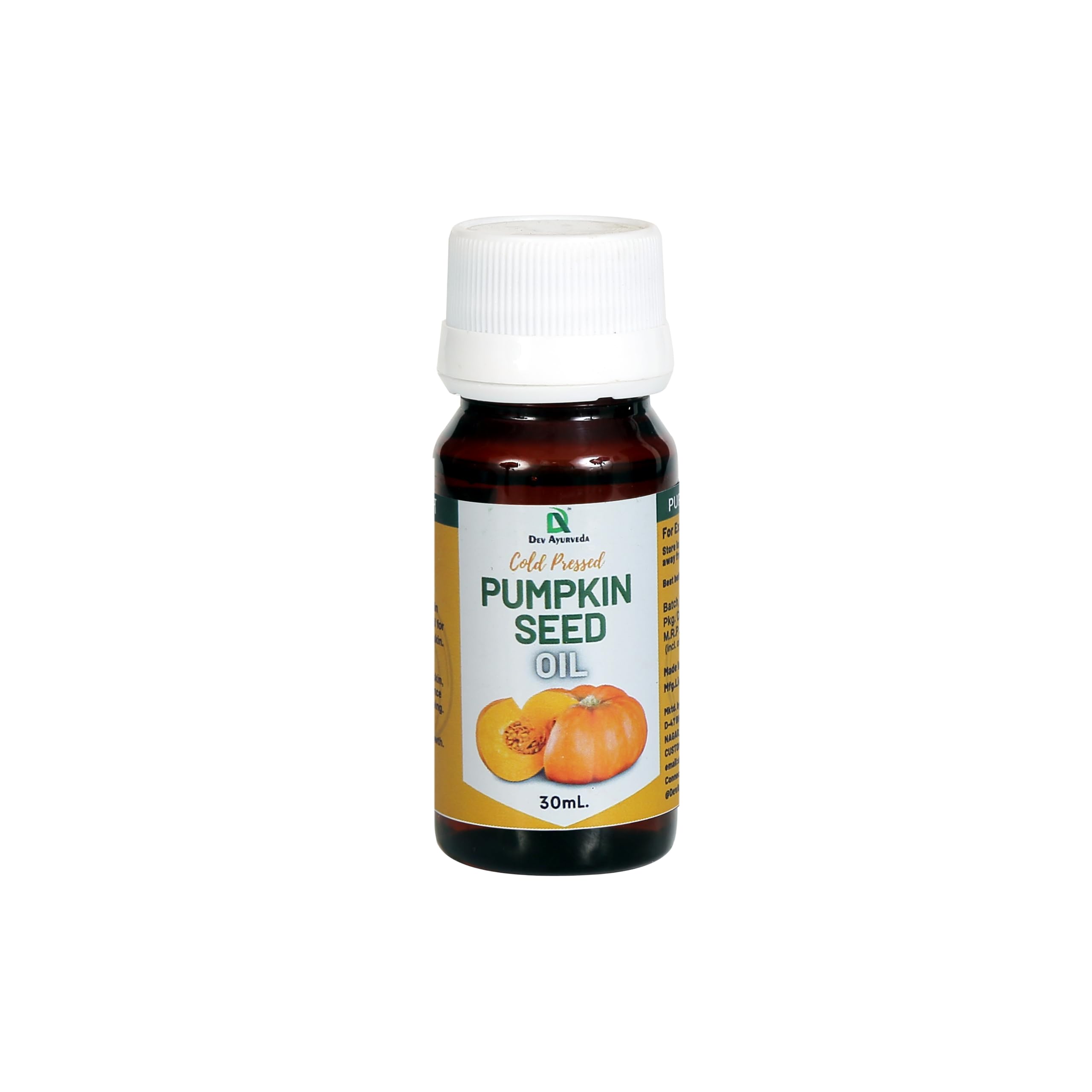 Dev Ayurveda Pure Pumpkin Seed Oil 30mL - Cold Pressed for Skin & Hair Care - Hydrates, Nourishes & Strengthens - Perfect for Face, Scalp & Body Moisturizing