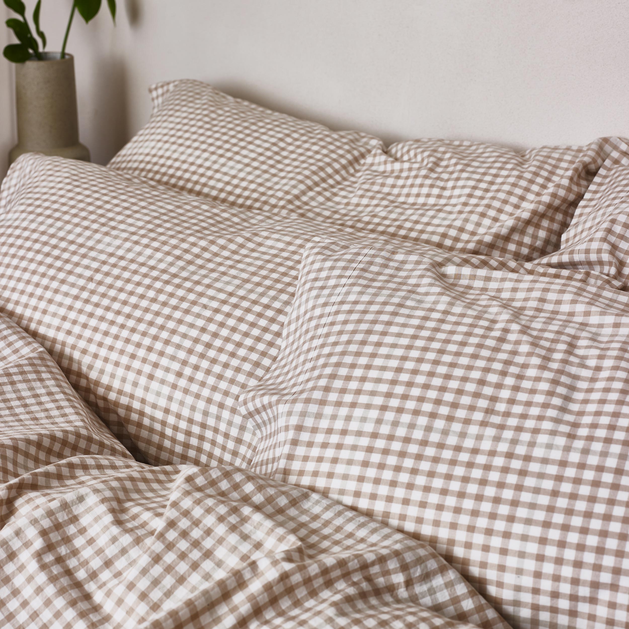 Cafe au Lait Small Gingham Cotton Pillowcase Set of 2 - Soft & Breathable Bedding for Cozy Home Decor, Perfect for Bedroom, Guest Room, and Dorm