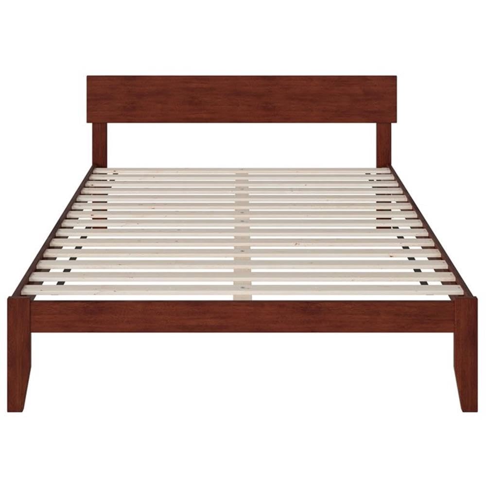 Pemberly Row Modern Solid Wood Platform Queen Bed with Slat Kit in Walnut - Sturdy Wooden Bed Frame for Master Bedroom & Guest Room