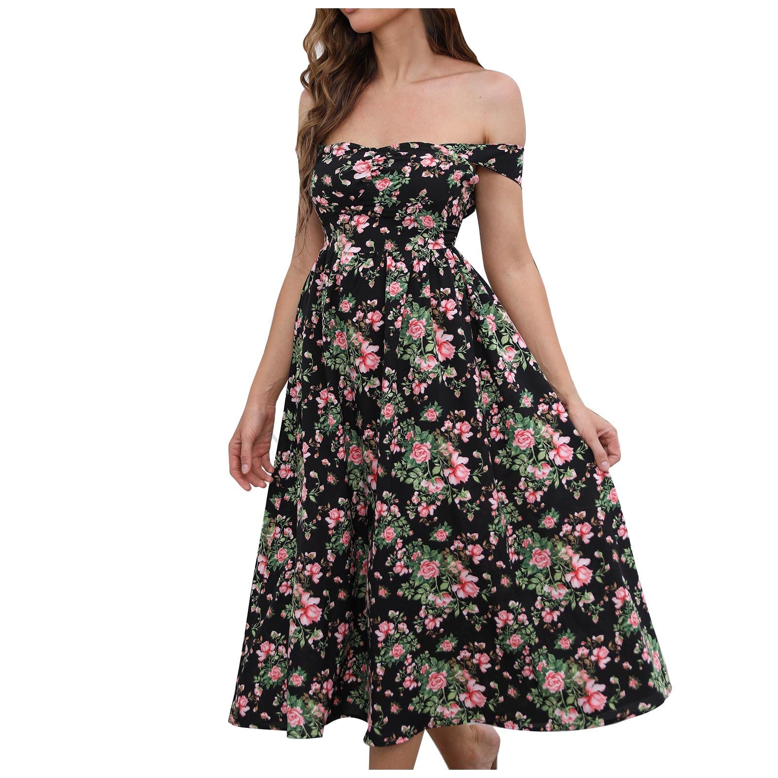 Women's Off Shoulder Solid Sleeveless A-Line Maxi Dress - High Waist Summer Long Skirt for Beach, Party & Vacation | Fashion Casual Sling Dress