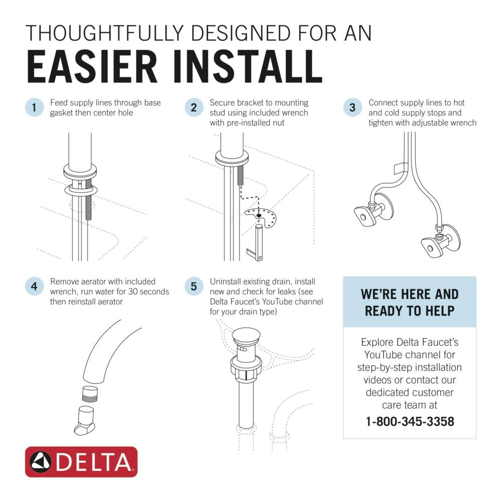 Delta Brushed Nickel Bathroom Faucet - 1.2 GPM Single Handle Sink Faucet with Pop-Up Drain for Modern Bathrooms