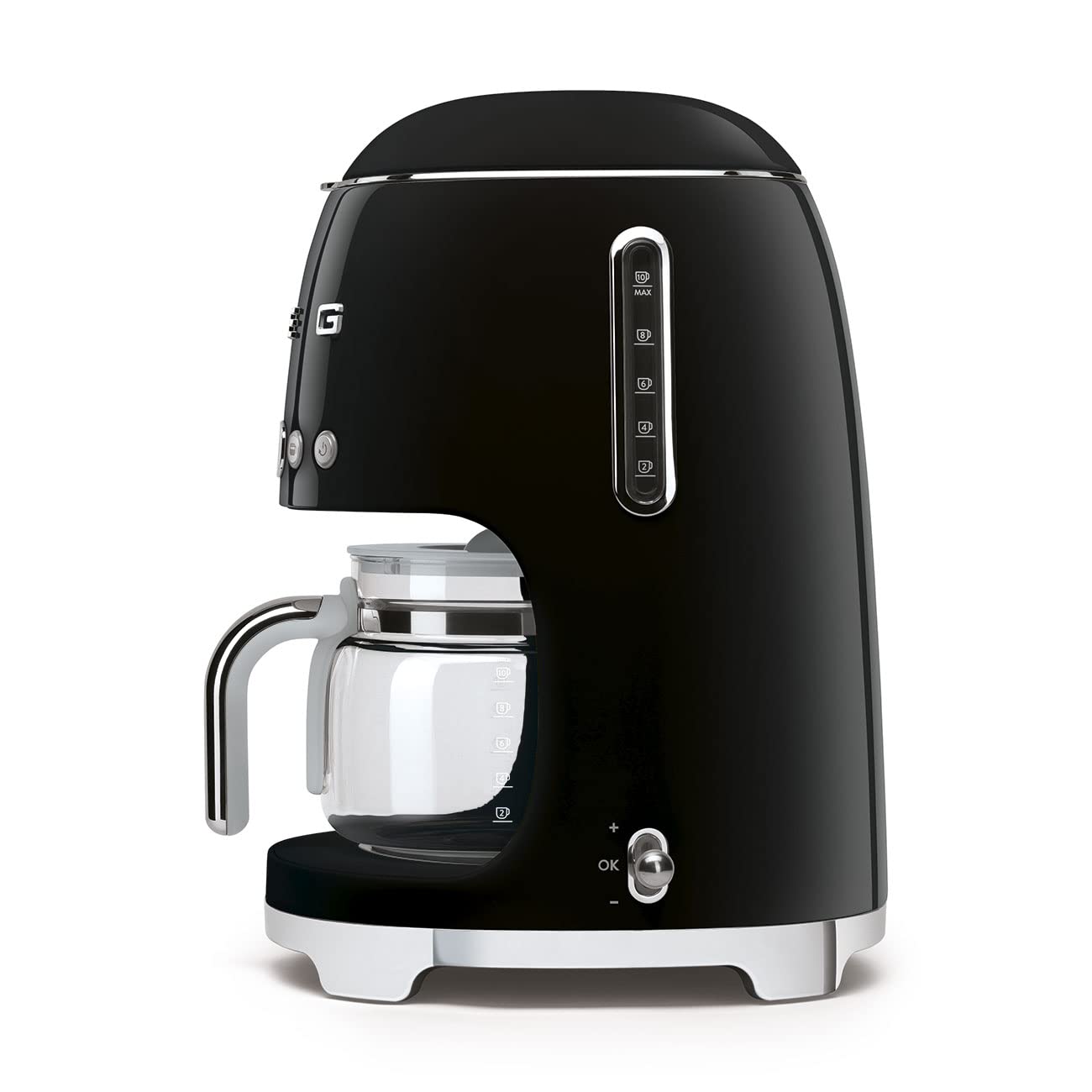 Smeg 50's Retro Style Drip Coffee Maker - 10 Cup Glass Carafe with Auto Start, Keep Warm Plate & Adjustable Brew Strength - Vintage Black Coffee Machine for Home, Office & Restaurant Use