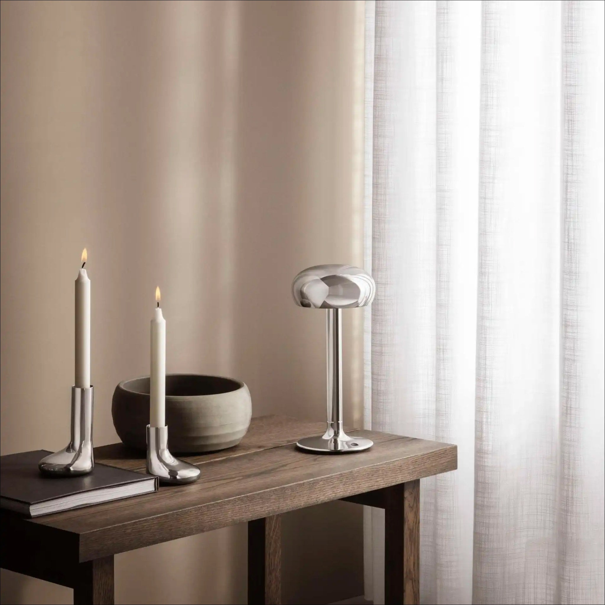 EVA SOLO Emendo Portable Chrome Lamp - Rechargeable LED Table Light for Home, Office, and Outdoor Use - Perfect for Reading, Camping, and Nightstand Decor