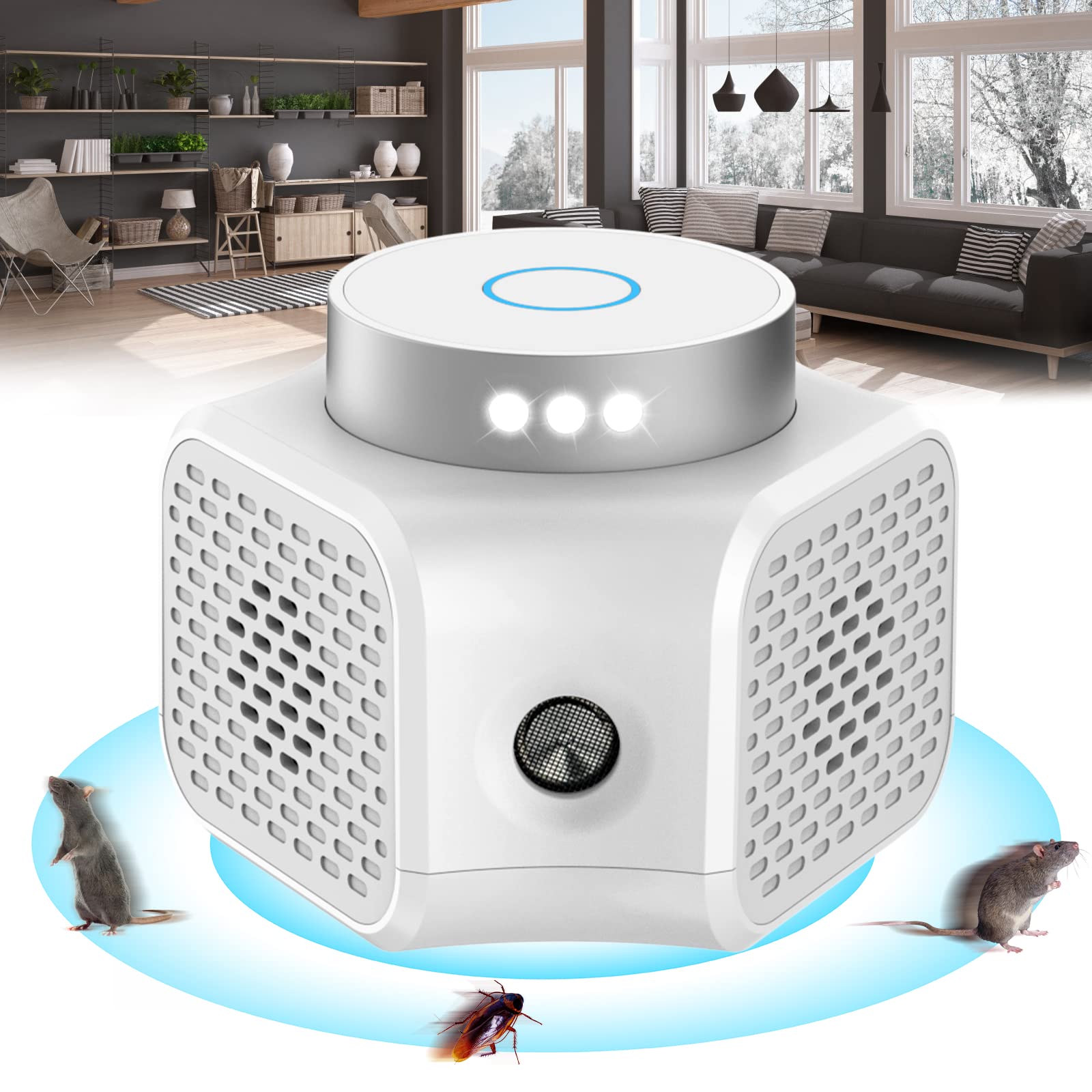 Ultrasonic Pest Repeller Plug in - Electronic Rodent Repellent for Mice, Rats, Squirrels & Bats - Indoor Pest Control for House, Attic, Garage, Basement & Apartment with LED Strobe Lights | Safe & Effective Home Protection