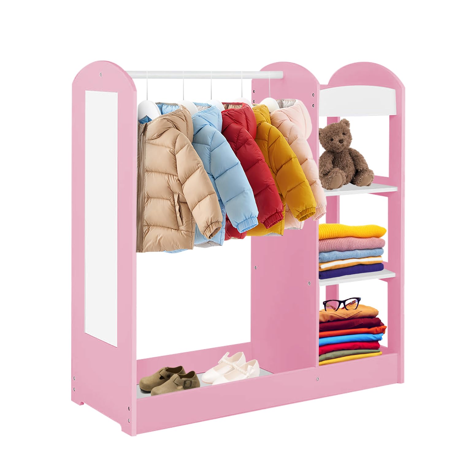 **Pink Kids Dress Up Storage with Mirror - Play Armoire Dresser & Costume Organizer for Girls - Pretend Play Closet for Dress Up & Role Play Games - Perfect for Bedroom, Playroom & Birthday Gifts**