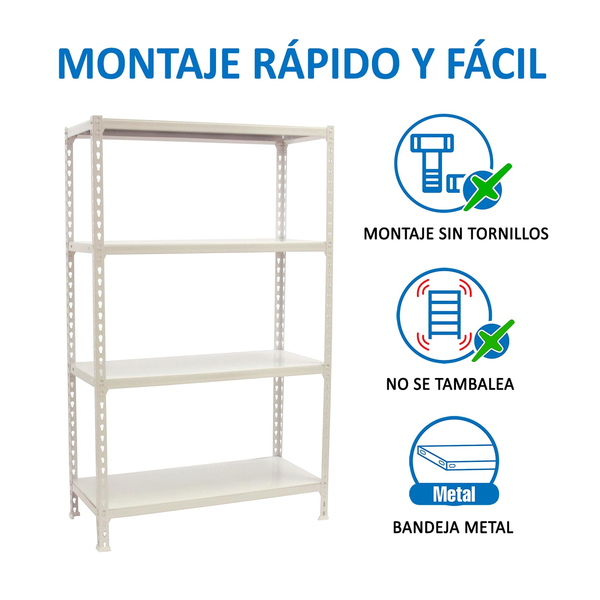 Simon Rack Metal Shelves 1500x1000x300mm - Heavy Duty 4-Tier Storage Shelving Unit with 180kg Capacity - White Industrial Shelves for Garage, Warehouse & Home Organization