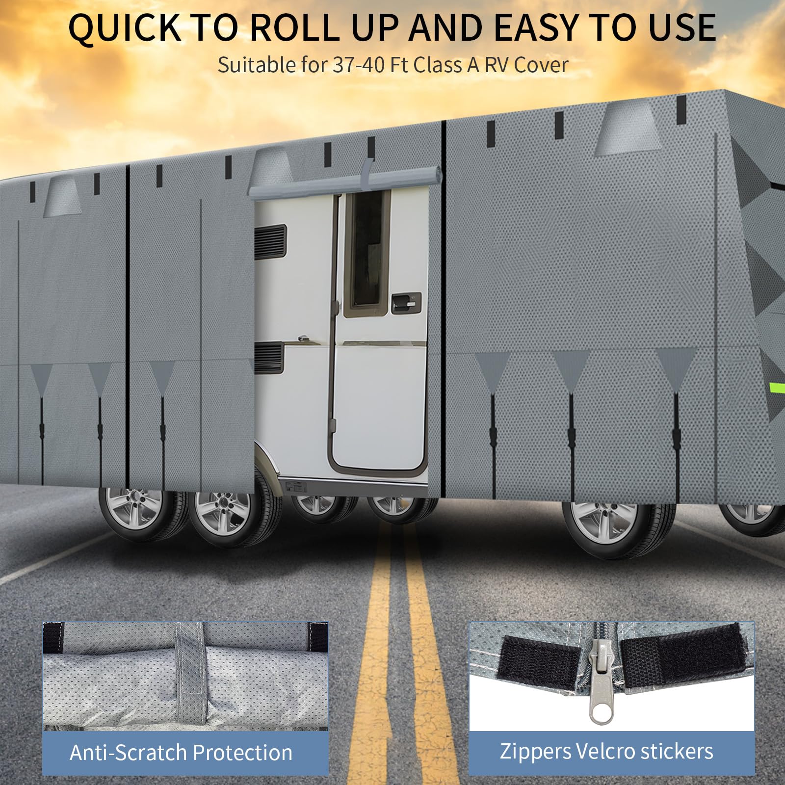 2024 Upgraded RV Cover 37-40 ft - Heavy Duty 5-Layer Waterproof Windproof Camper Cover with UV Protection for Travel Trailers | Perfect for Outdoor Storage, Winter Protection & Long Road Trips