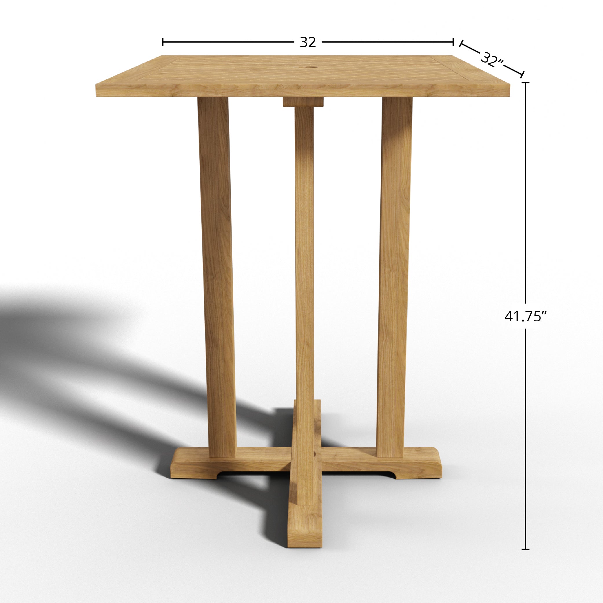 **Michele Square Teak Outdoor Bar Height Dining Table with Umbrella Hole – Perfect for Patio, Deck, and Poolside Entertaining**