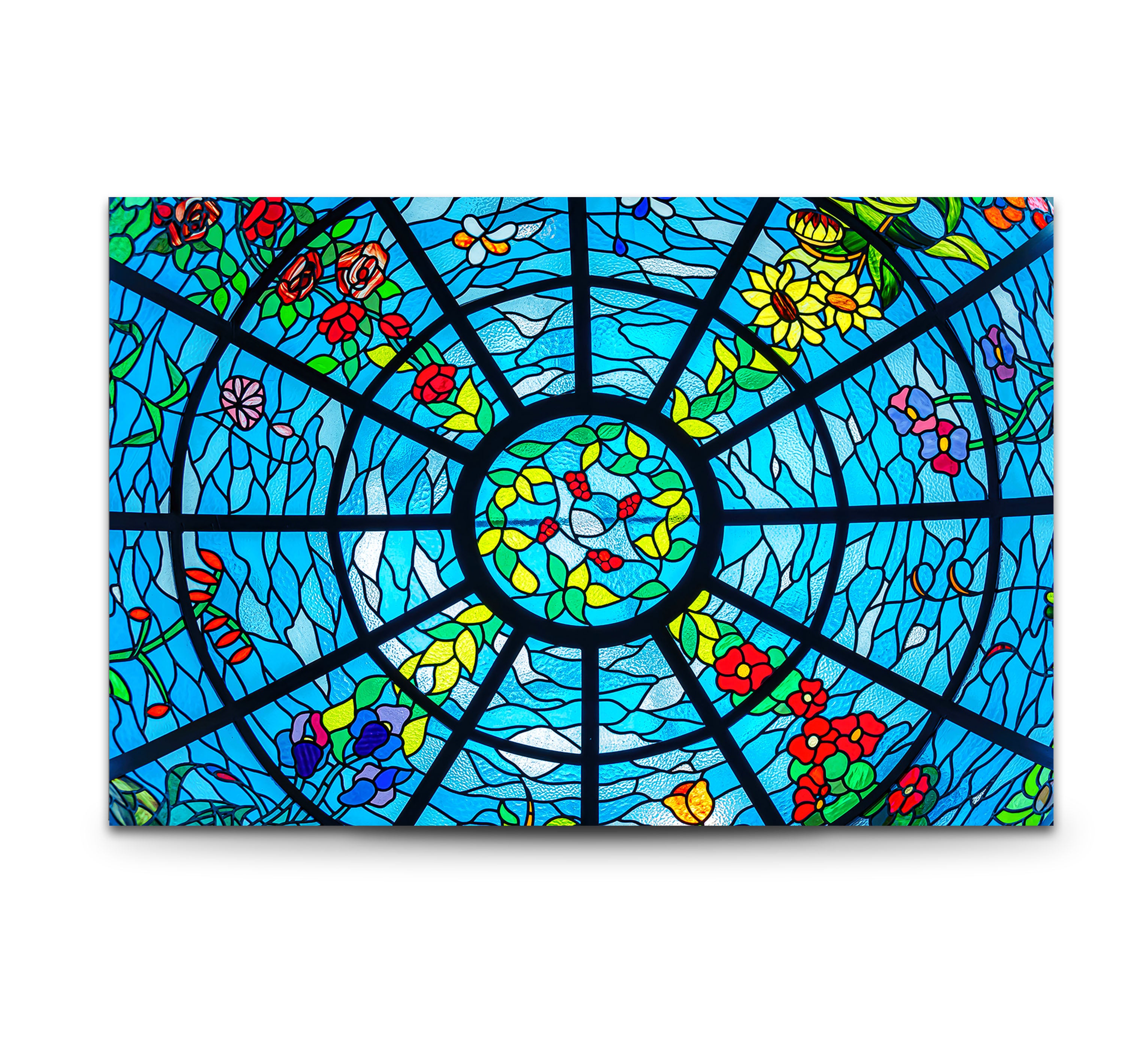 Blue Stained Glass Wall Art - Vibrant Floral & Ocean Window Design for Home & Office Decor | Perfect for Living Room, Bedroom, or Office Wall Decorations