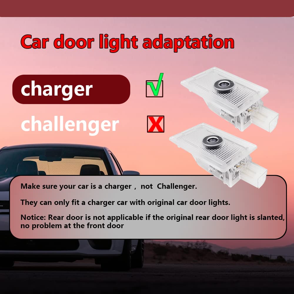 2012-Present Dodge Charger Car Door Logo Lights - LED Courtesy Projector Lamps Accessories for Night Safety & Style | Perfect for Night Driving, Car Shows & Customization