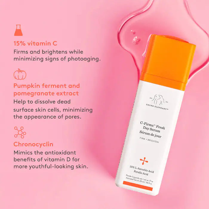 Drunk Elephant C-Firma Fresh Vitamin C Day Serum - Brightening & Anti-Aging Face Serum for Glowing Skin | Perfect for Morning Skincare Routine & Daily Hydration
