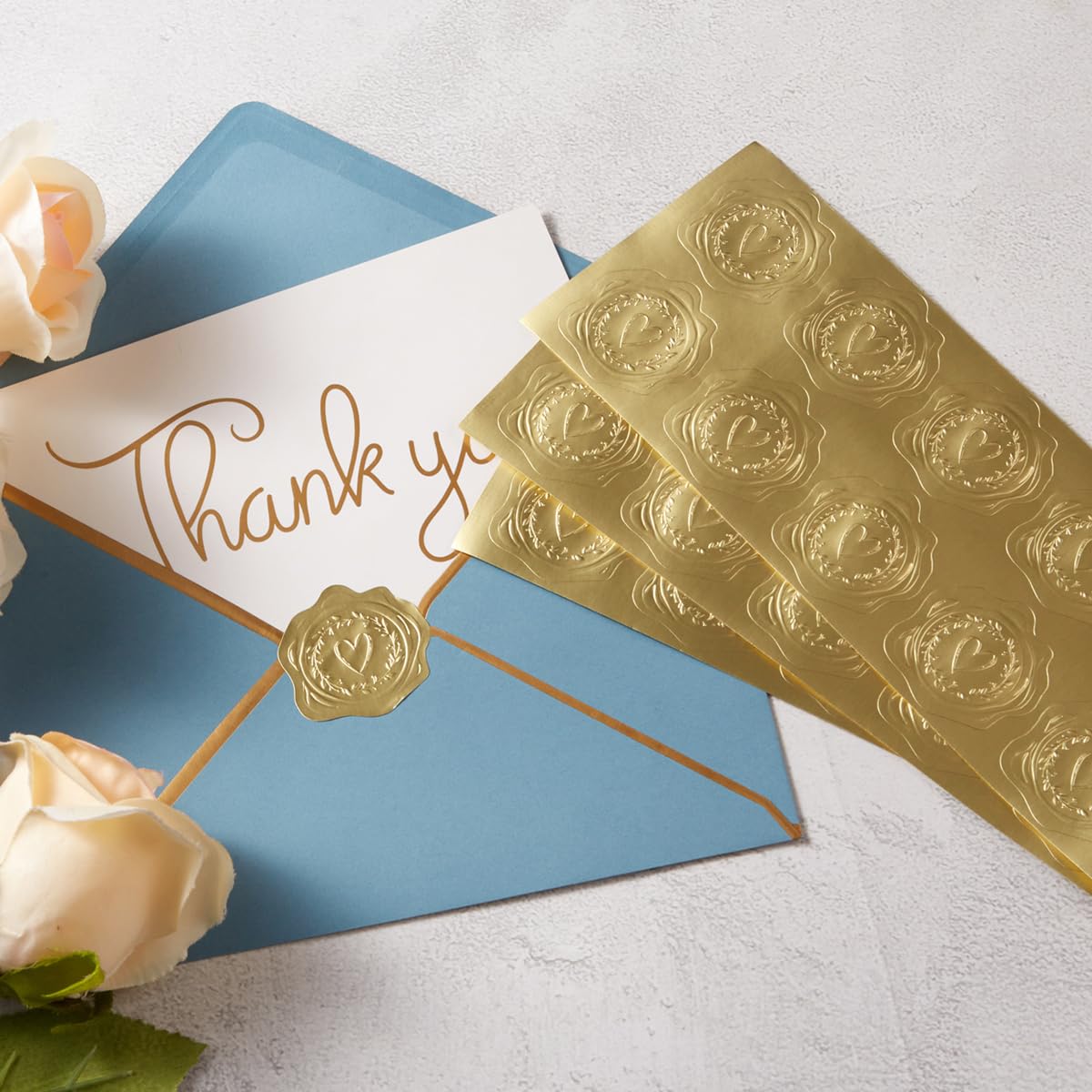 300 Pieces Gold Foil Stickers - Embossed Heart & Garland Design for Wedding Invitations, Christmas Cards, Envelopes - Perfect for DIY Scrapbooking, Gift Wrapping & Party Decorations (Love Theme)