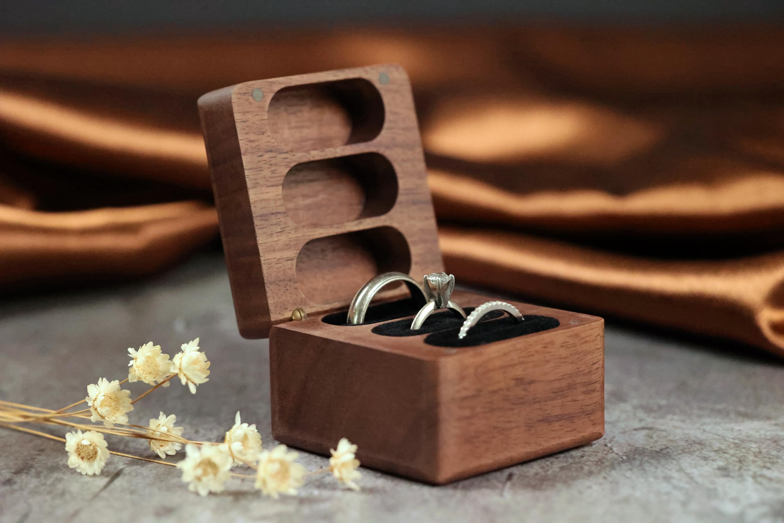 Custom Engraved Wooden Ring Box for 3 Rings - Personalized Wedding Ring Holder for Engagement & Ceremony - Handcrafted by NorthStar Engraving - Perfect for Proposals, Vow Renewals & Anniversary Gifts