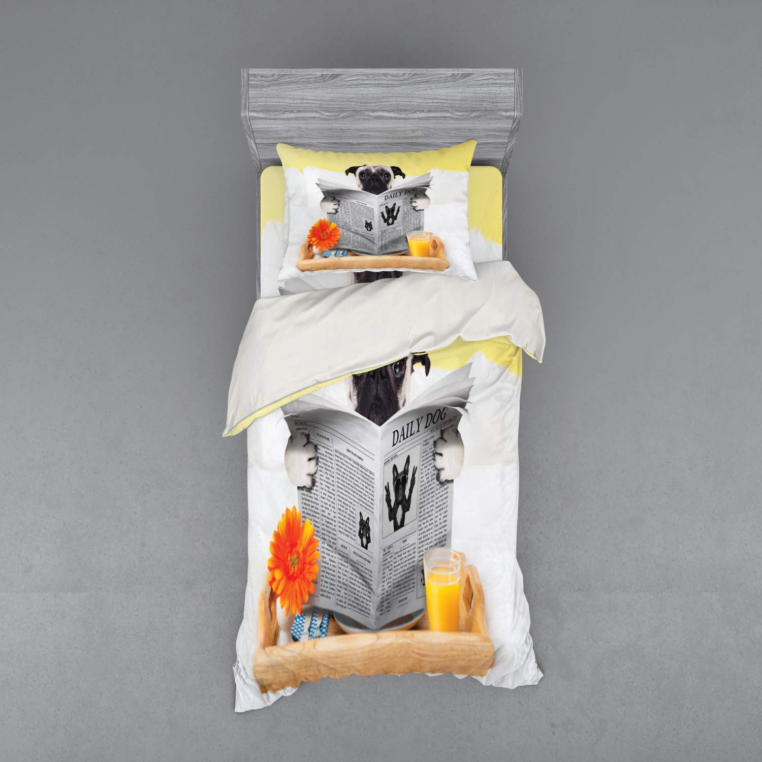 Ambesonne Pug Duvet Cover Set - 3 Piece Twin Size for Cozy Bedroom Decor