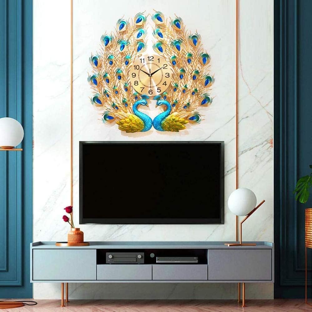 Peacock Wall Clock - 3D Metal Wall Decor for Living Room, Bedroom, Office, Bathroom & Studio | Unique Home Decoration & Modern Timepiece for Stylish Interiors