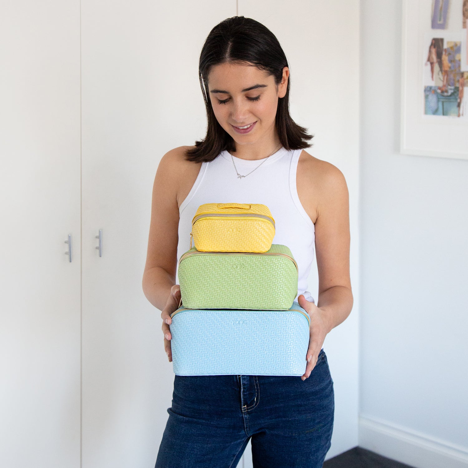 Small Beauty Bag Herringbone Lemon - Stylish Cosmetic Pouch for Makeup, Travel & Everyday Essentials | Perfect for Women, Girls & Gifts