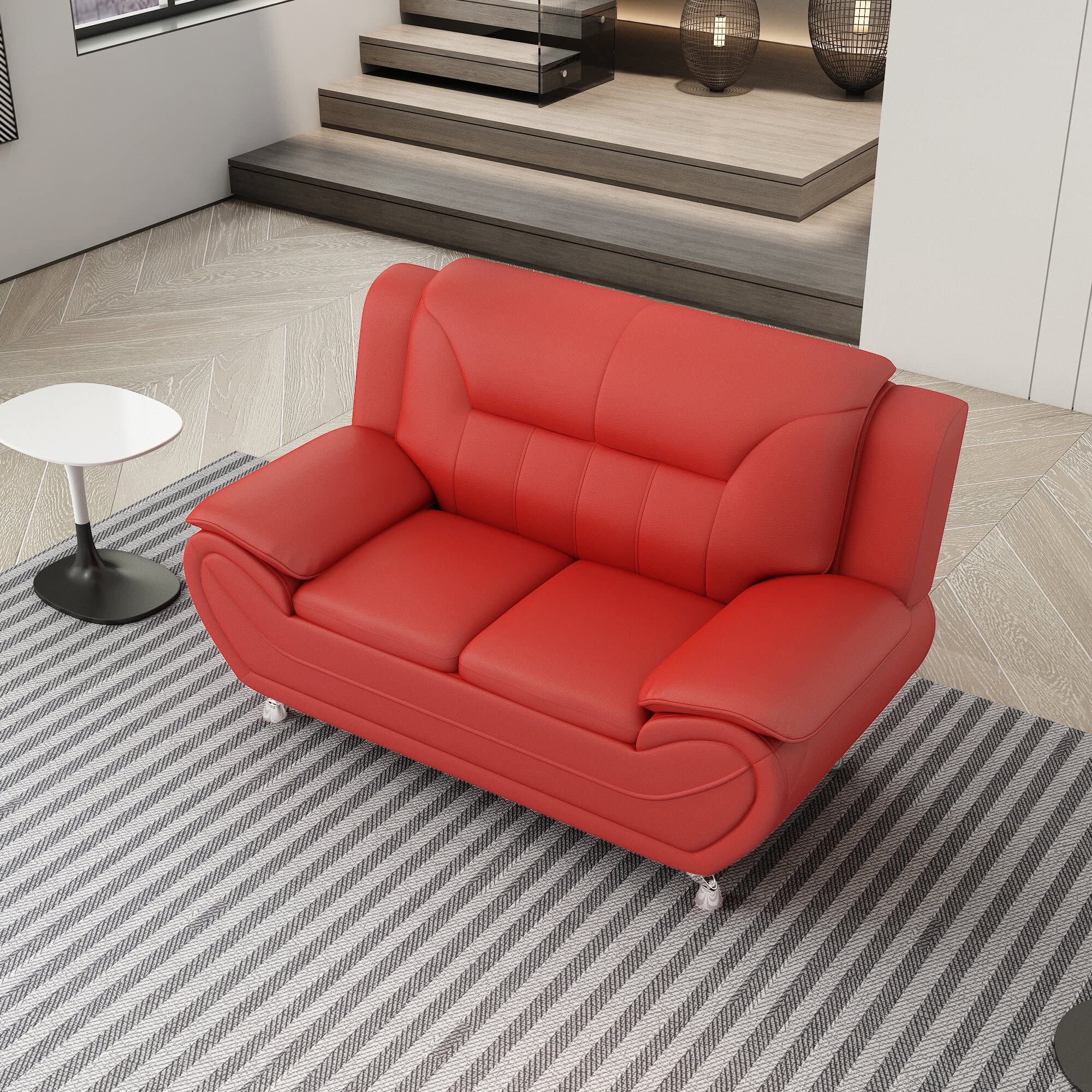 Michael Modern Faux Leather Loveseat with Stainless Steel Legs - Red Upholstered Sofa for Living Room | Perfect for Small Spaces, Apartments & Cozy Home Decor
