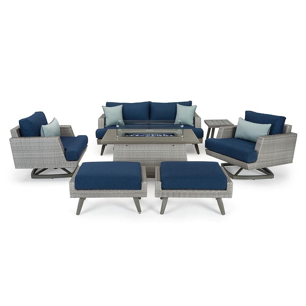 Red Star Traders 7-Piece Outdoor Patio Furniture Set with Fire Table - Casual Motion Seating in Laguna Blue - Perfect for Backyard, Poolside & Garden Relaxation