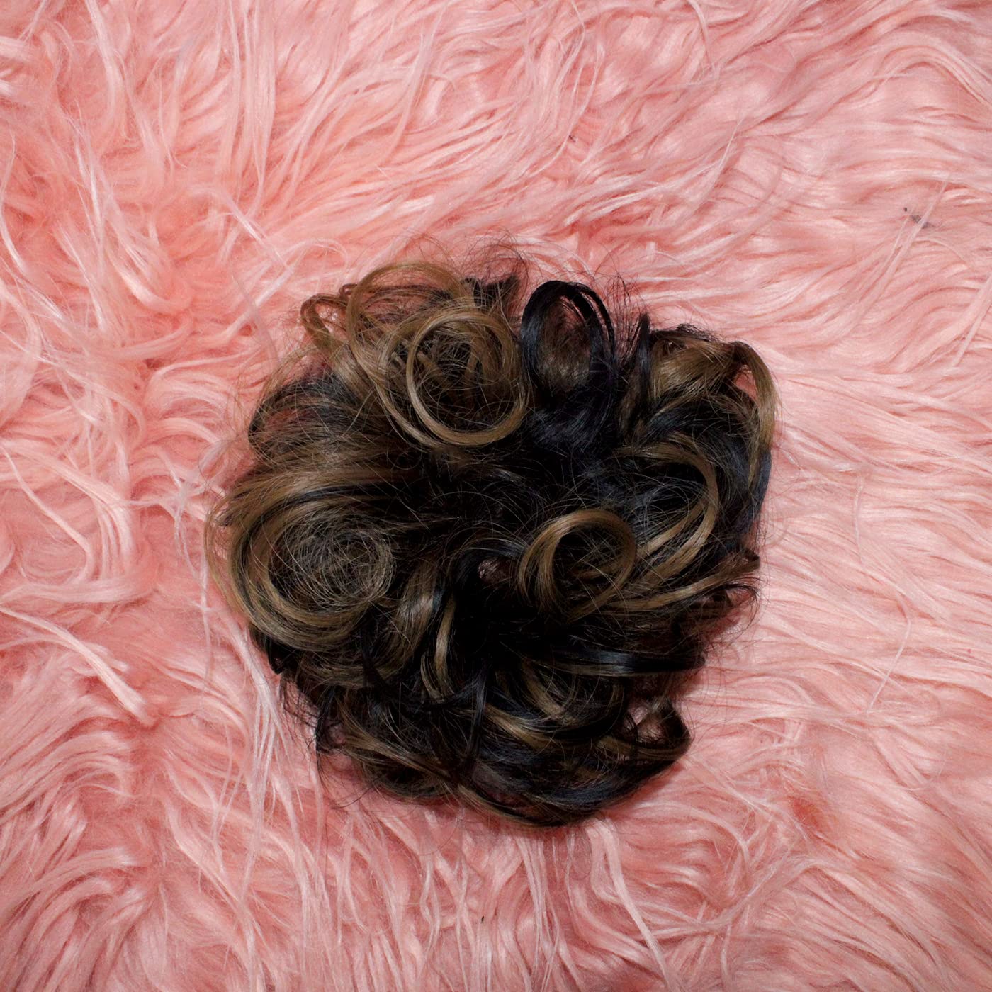 Messy Bun Hair Extension Scrunchie - 2-Pack Synthetic Hair Bun for Women & Girls with Golden Highlights | Perfect for Parties, Weddings & Everyday Styling