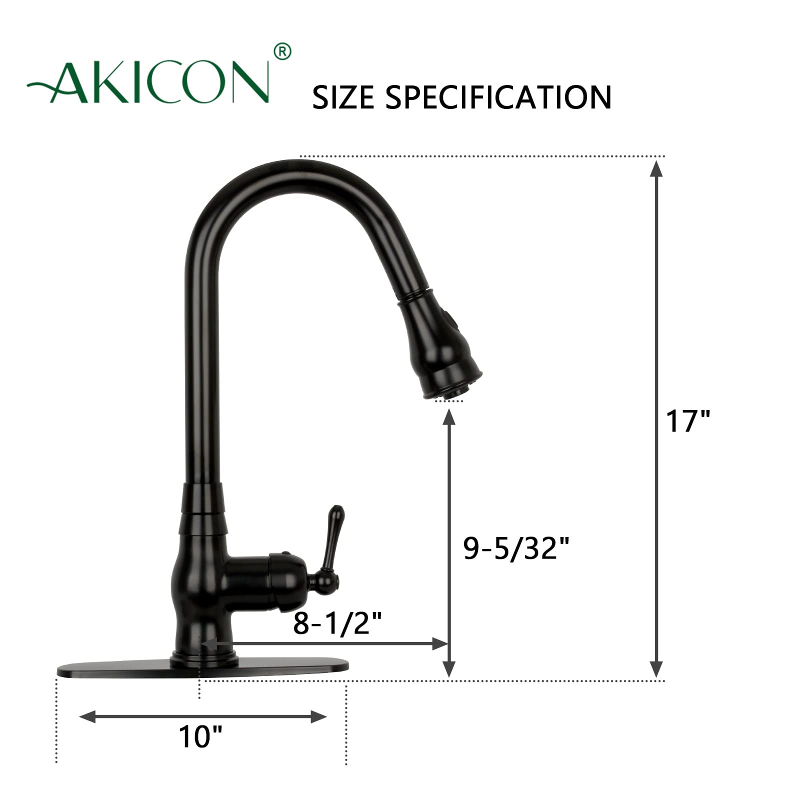 Akicon Matte Black One-Handle Pull-Down Kitchen Faucet with Deck Plate - Solid Brass Durable Design for Modern Home Kitchens and Sinks