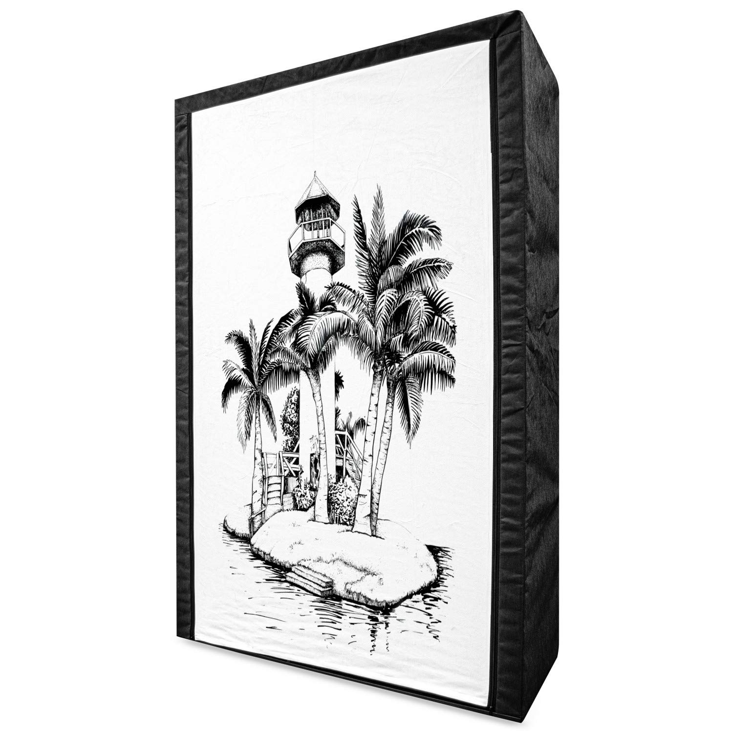 Ambesonne Tropical Portable Fabric Wardrobe - Lighthouse Island Palm Trees Exotic Landscape Sketch Art, 42.5