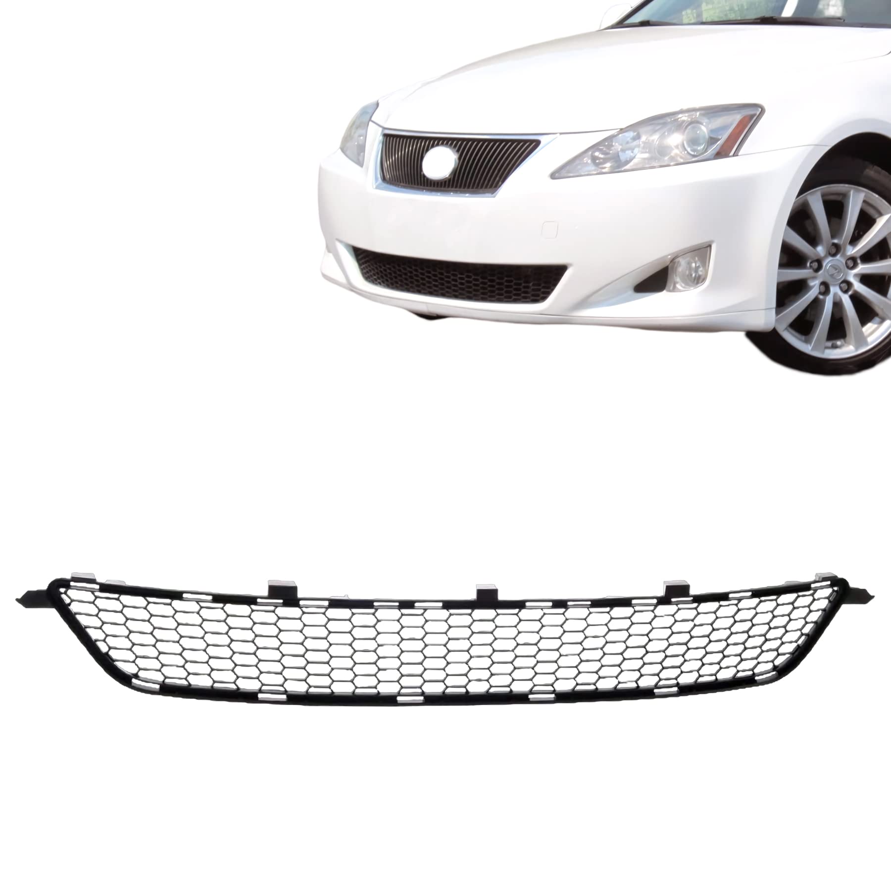 Prime Black Front Mesh Grille Grill Surround for 2006-2008 Lexus IS250 IS350 Base Models (5311253010 LX1202100) - Durable Replacement Car Part for Enhanced Style & Protection