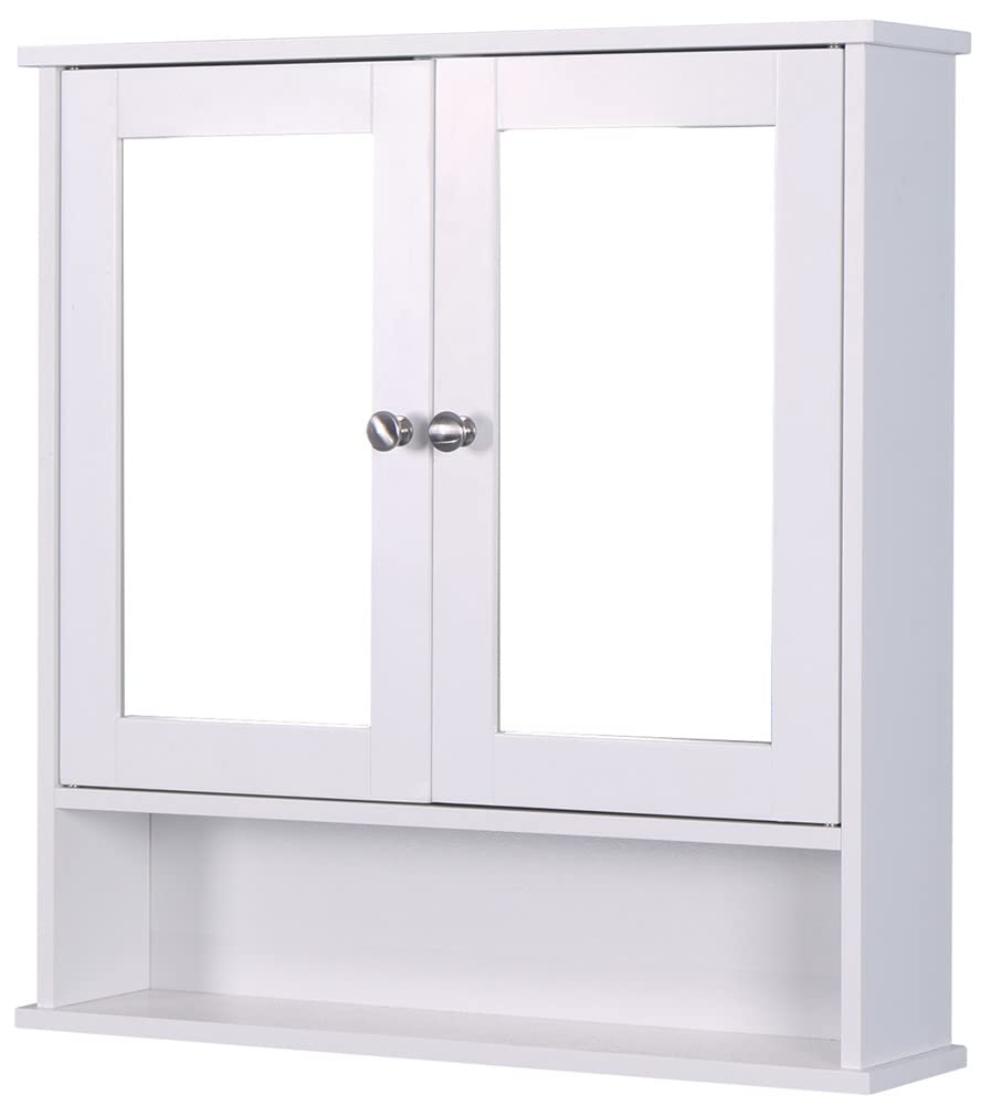 White Wall Mounted Bathroom Cabinet with Mirror Doors - Adjustable Shelf Medicine Storage Cabinet, Over Toilet Hanging Organizer - Perfect for Small Bathrooms, Apartments & Vanity Storage