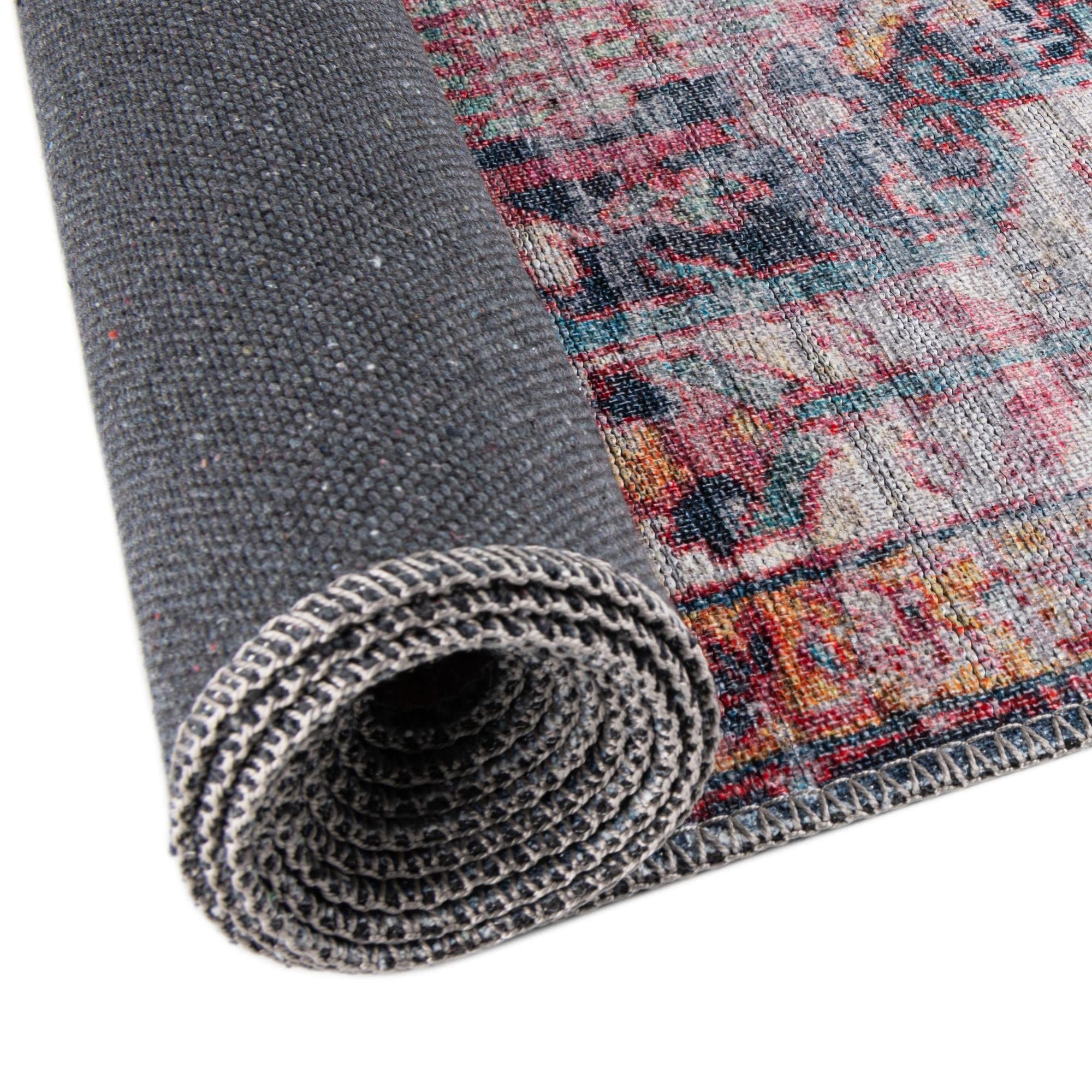 Washable Navy Blue 5' x 8' Oval Low-Pile Rug - Maahru Collection by Rugs.com | Non-Slip Living Room Carpet, Dining Area Floor Mat, Pet-Friendly Home Decor for Open Concept Spaces