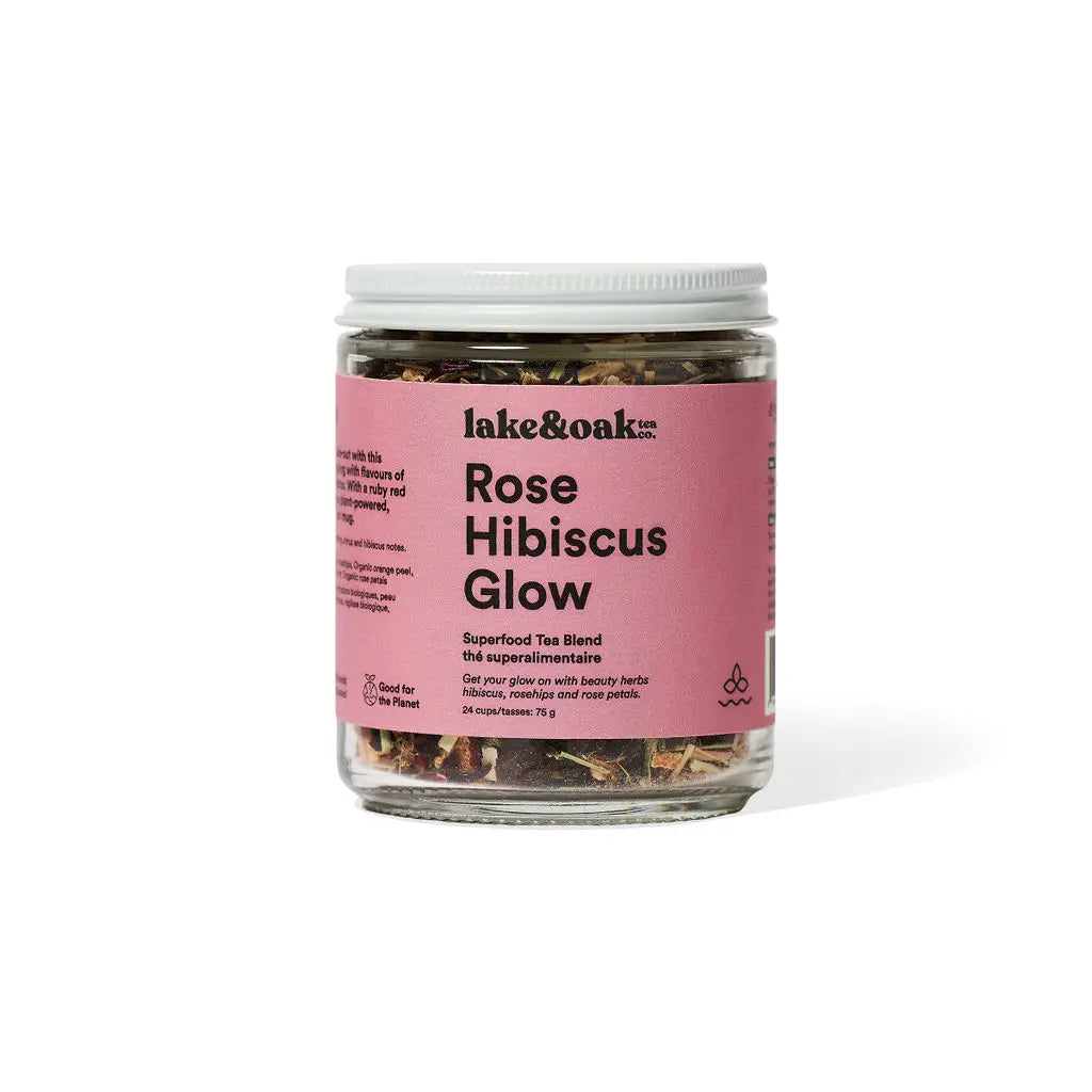 LAKE & OAK Rose Hibiscus Glow Superfood Tea Blend - Antioxidant Rich Herbal Tea for Skin & Wellness - Perfect for Morning Boost, Afternoon Relaxation & Evening Detox