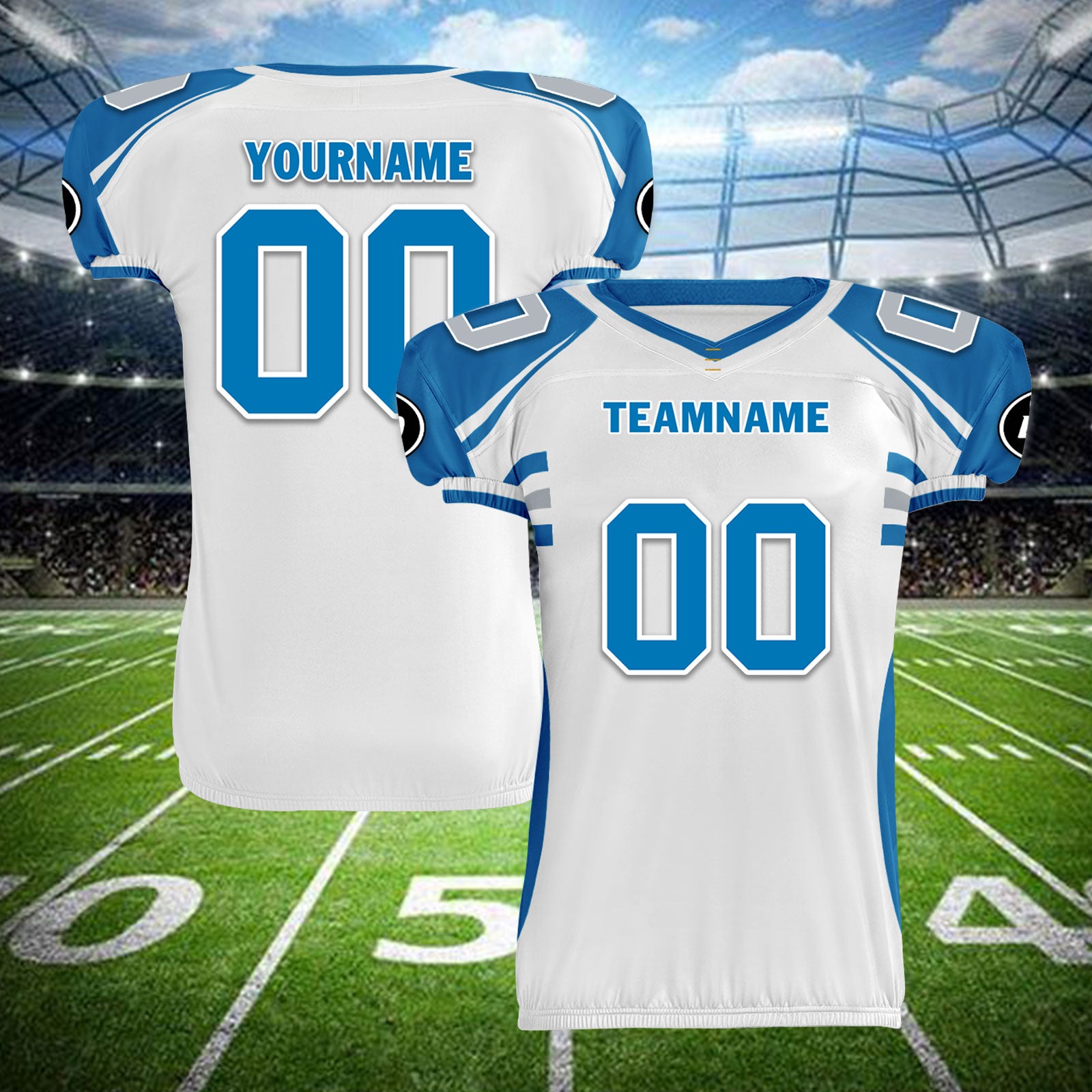 Custom Blue & White Michigan High Performance American Football Jersey FBJ06 D023001 - Perfect for Game Day, Team Sports & Fan Support