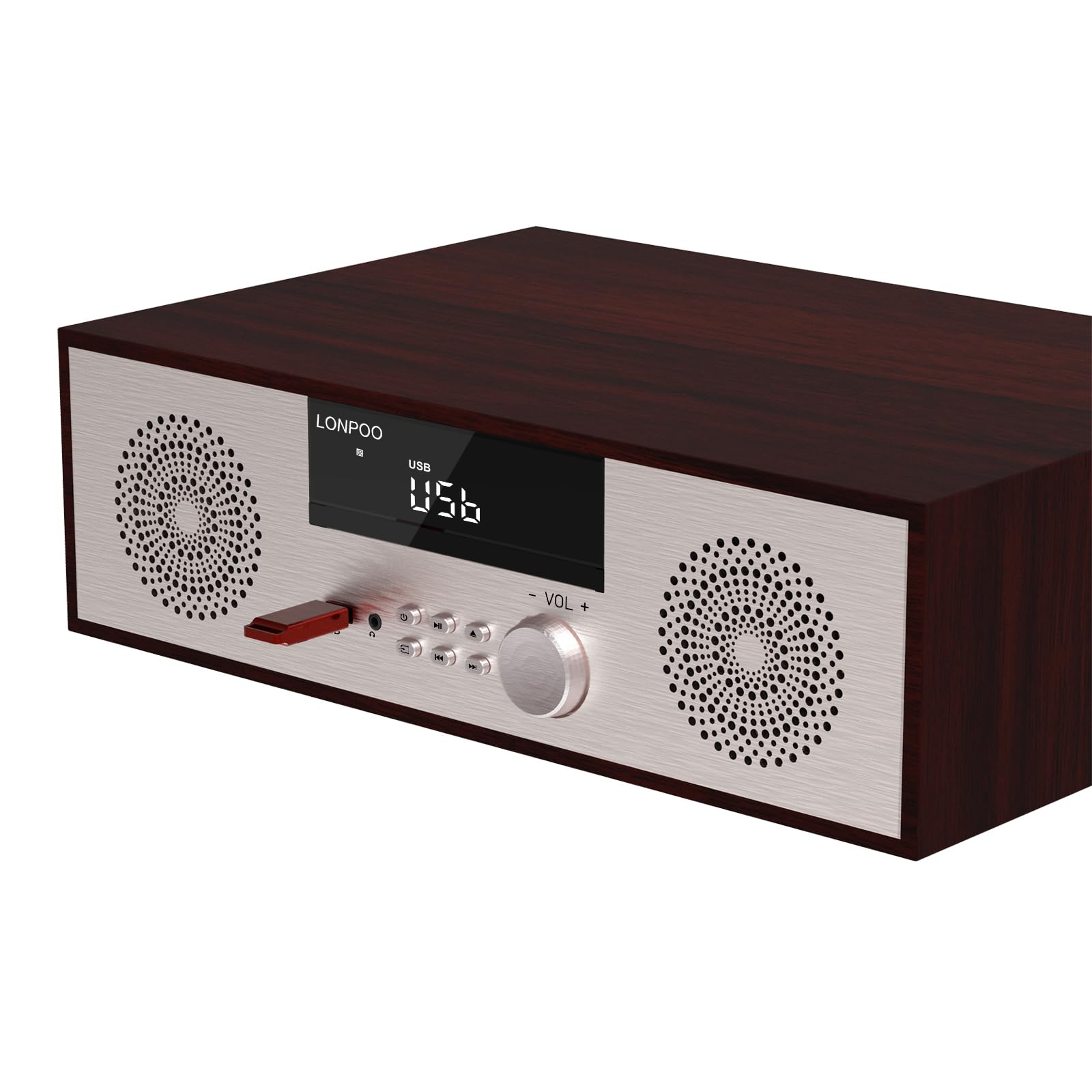 LONPOO 40W Home Stereo System with CD Player, Bluetooth Speakers, USB Playback, FM Radio & Aux Input - Perfect for Living Room Music Entertainment & Party Sound System (Golden)