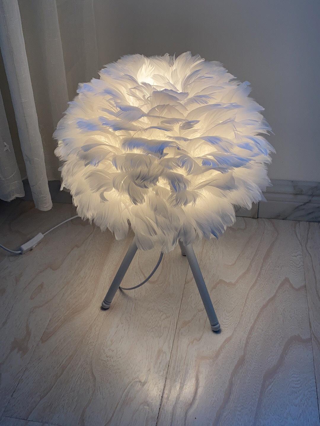 Elegant Goose Feather Table Lamp - Soft Warm White Light for Bedroom, Living Room & Office Decor - Perfect for Relaxation & Cozy Ambience