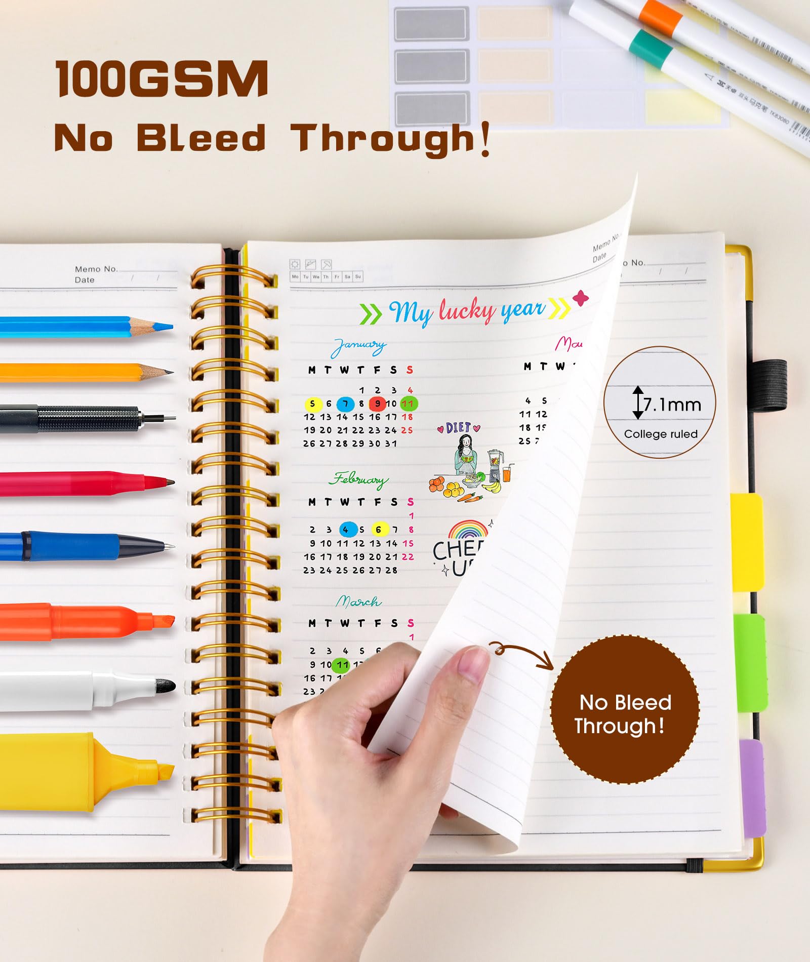 Premium 5-Subject Spiral Notebook - 300 College Ruled Pages with Removable Dividers, 8