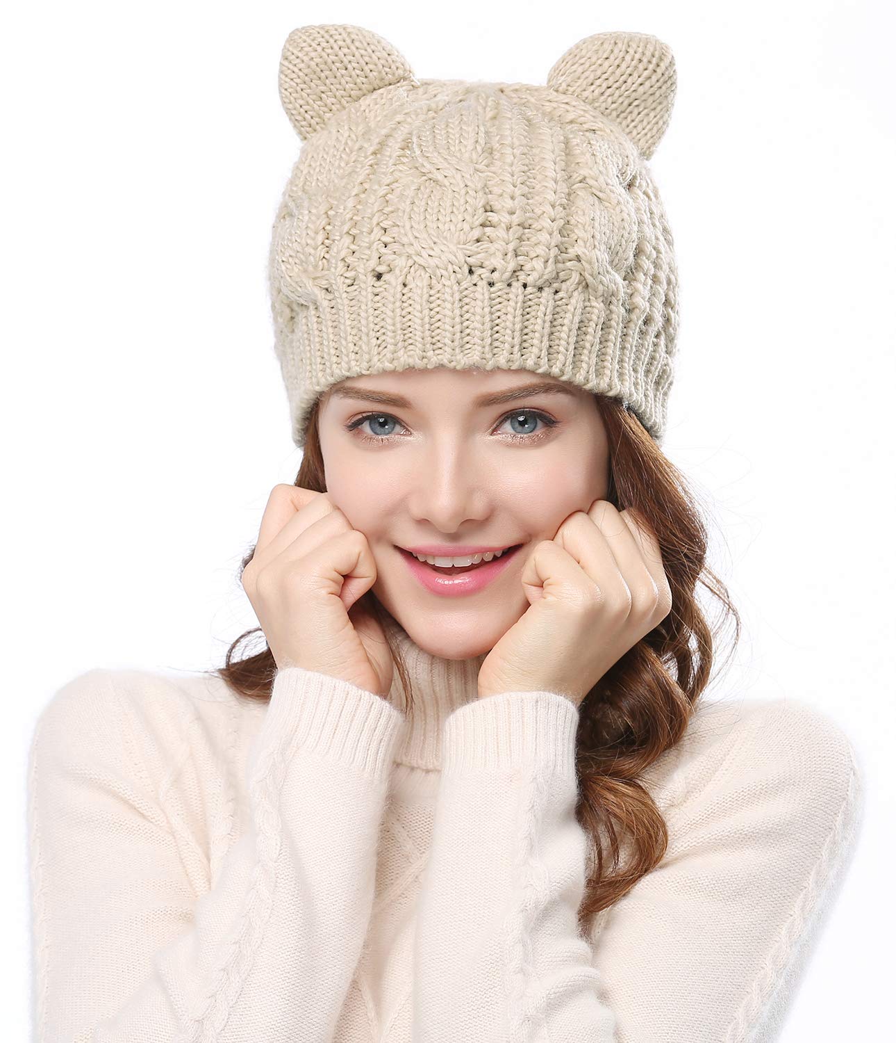 Bellady Women's Crochet Knit Cat Ear Beanie Hat - Warm Winter Slouchy Cap for Women, Girls - Perfect for Outdoor Activities, Cosplay, and Daily Fashion