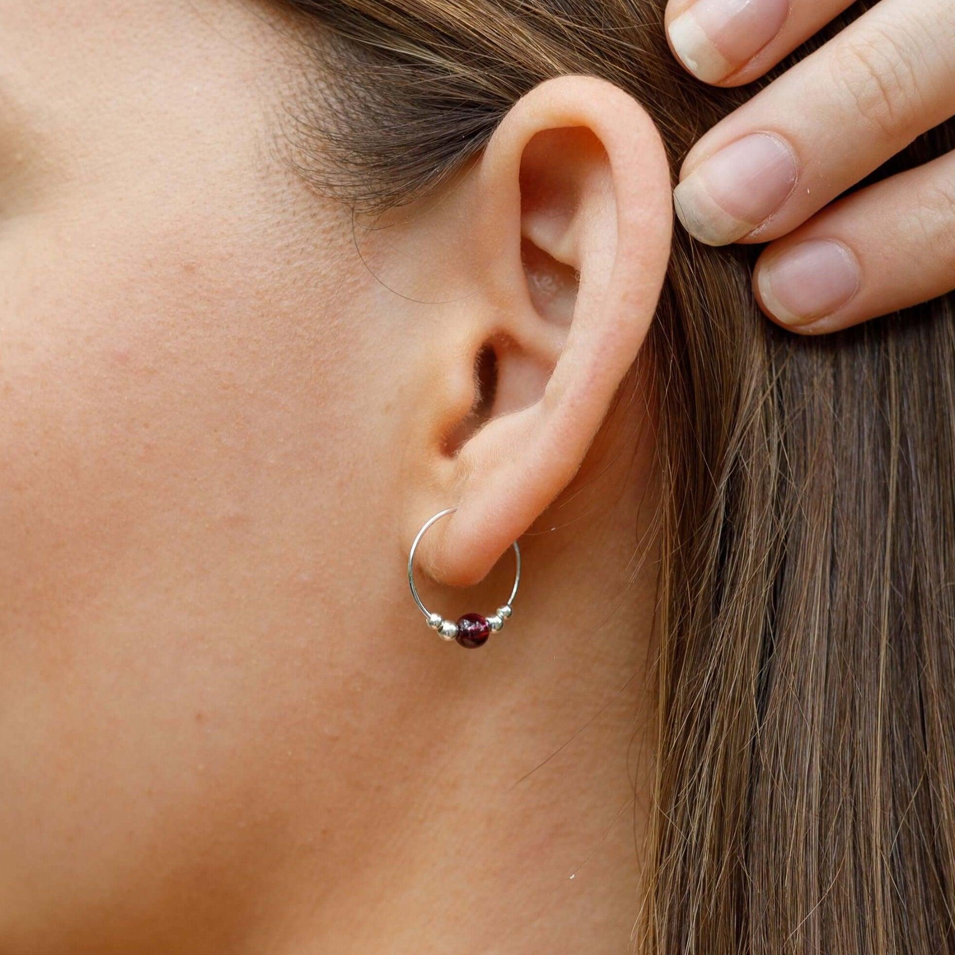 Tiny Garnet Bead Hoop Earrings - Dainty Gemstone Jewelry for Women | Perfect for Everyday Wear, Date Nights & Special Occasions