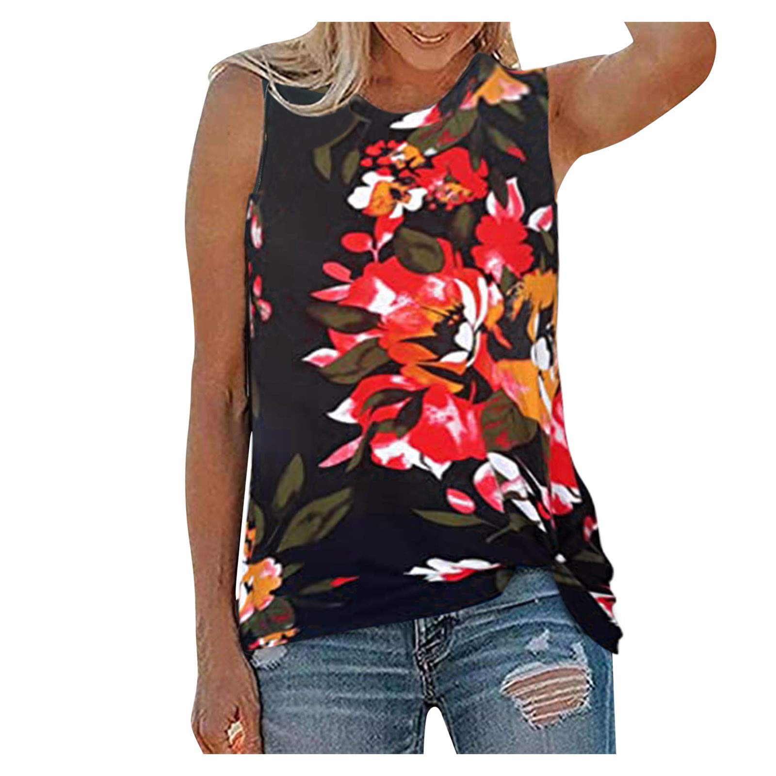 Women's Printed Tank Tops - Sleeveless O-Neck Athletic Shirts for Running, Workout & Casual Wear | Breathable Gym Tops for Yoga, Fitness & Summer Outfits