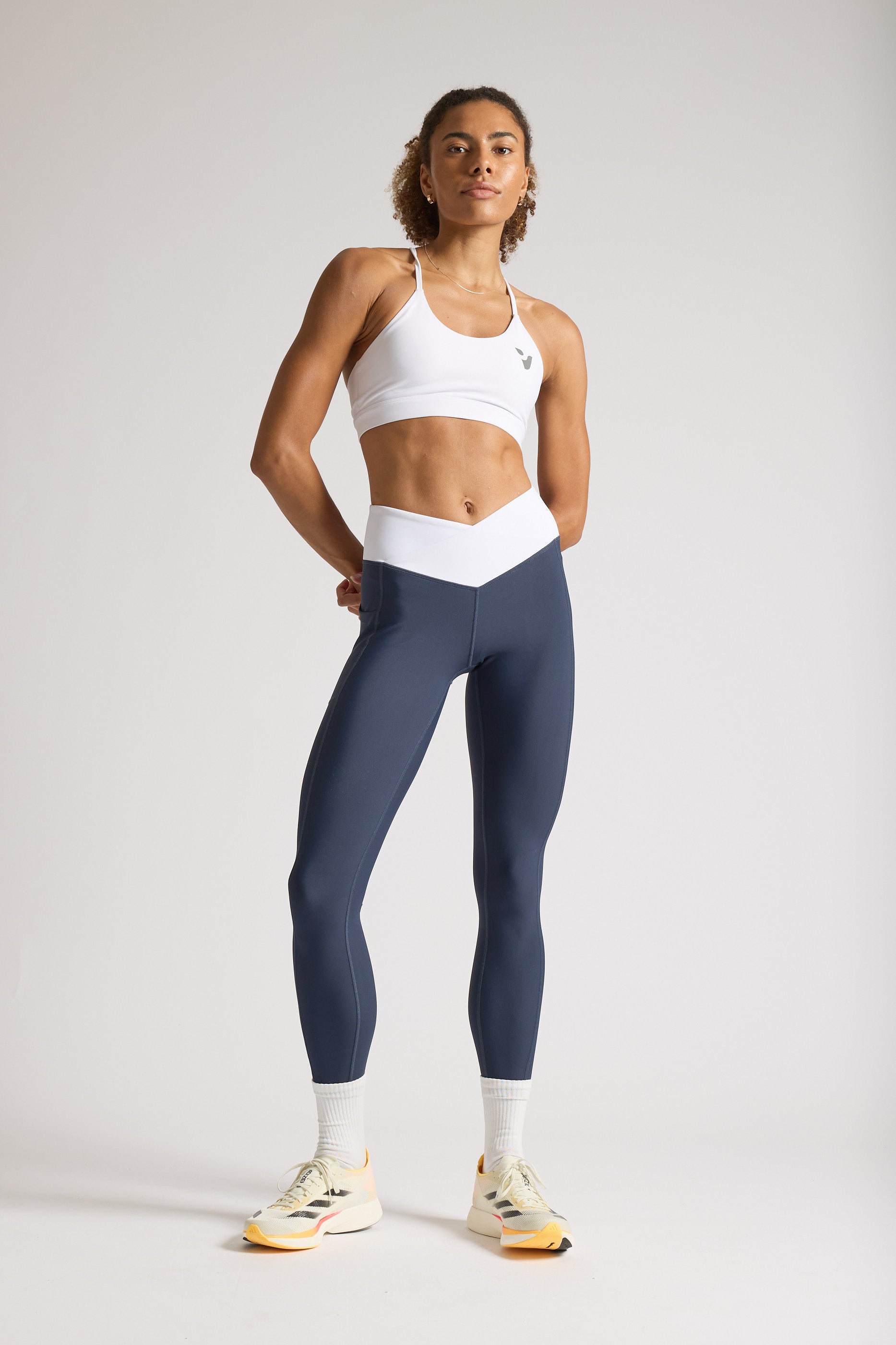 High Waist Navy 'V Cut' Yoga Leggings for Women - Tummy Control Workout Pants for Running, Gym & Lounge Wear