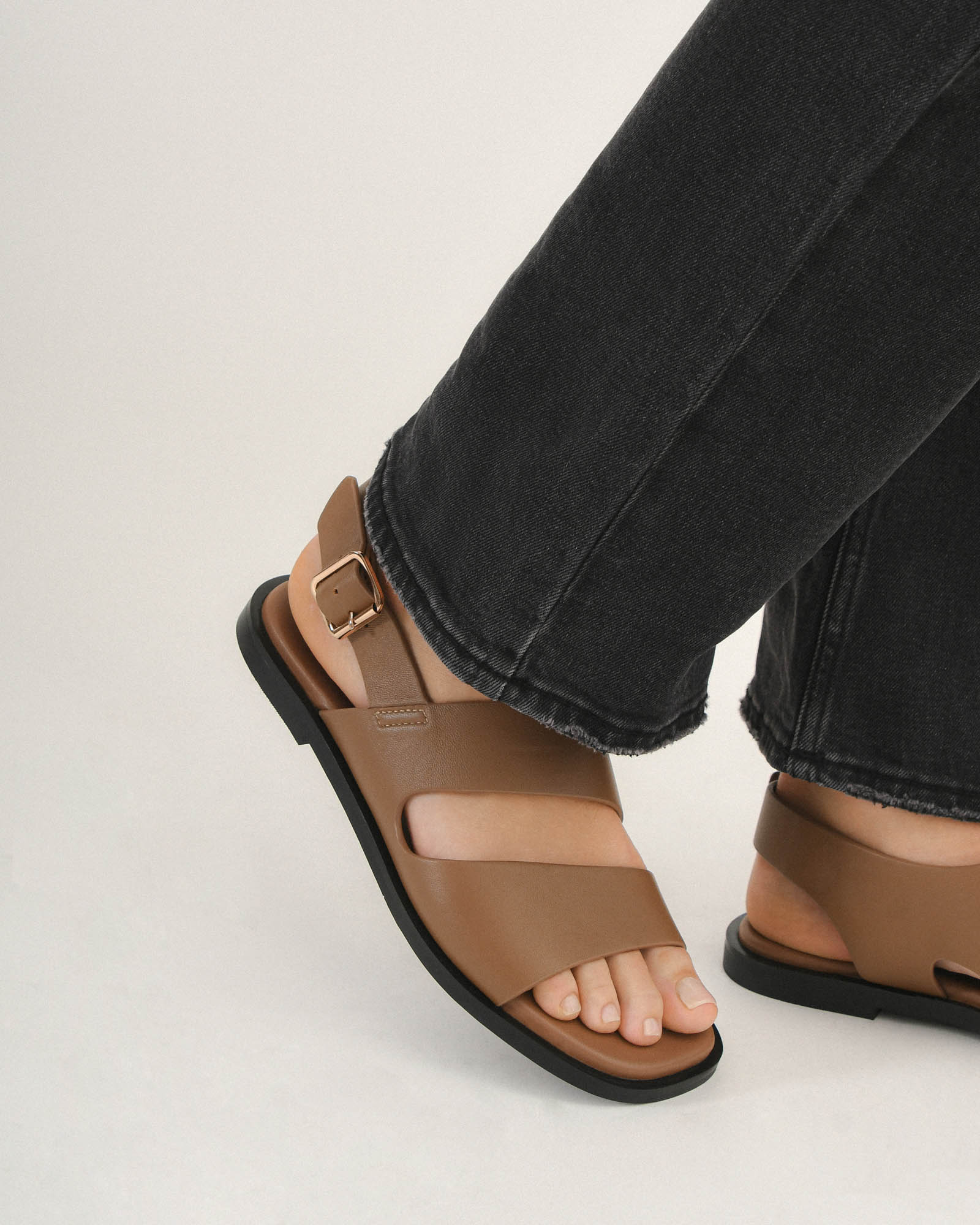 Sadie Flat Sandals for Women - Genuine Caramel Leather Comfortable Summer Slides - Perfect for Beach, Vacation, and Casual Outings