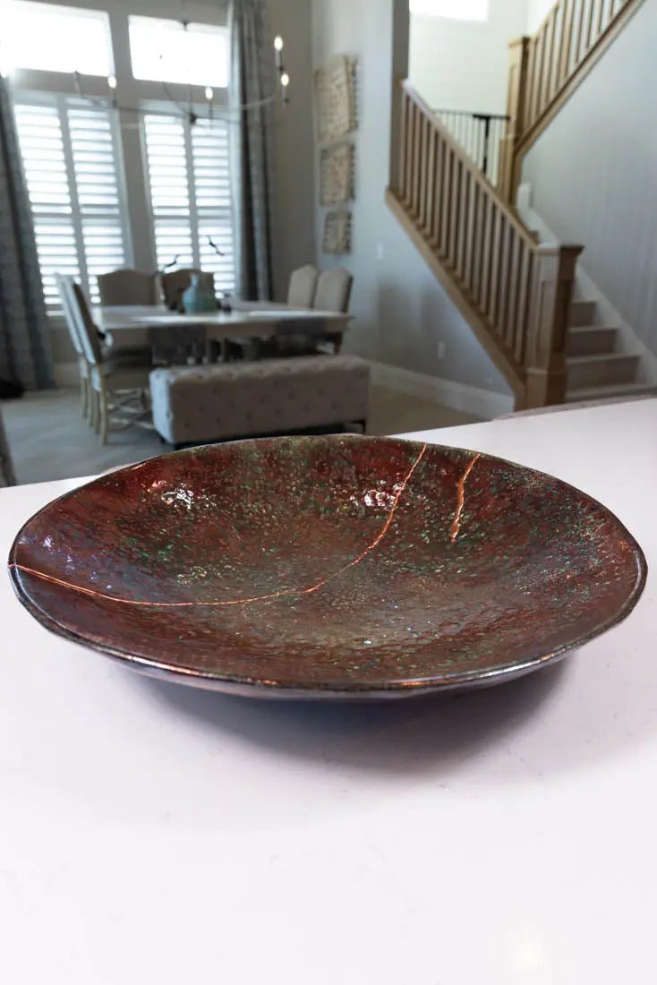 XXL Raku Kintsugi Decorative Bowl - Handcrafted Ceramic Art Piece for Home Decor, Zen Meditation & Table Centerpiece | Big Bowl Series #01