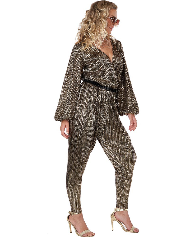 70s Gold Disco Queen Women's Halloween Costume - 1970s Retro Party Outfit for Women - Perfect for Halloween, Theme Parties & Dance Events