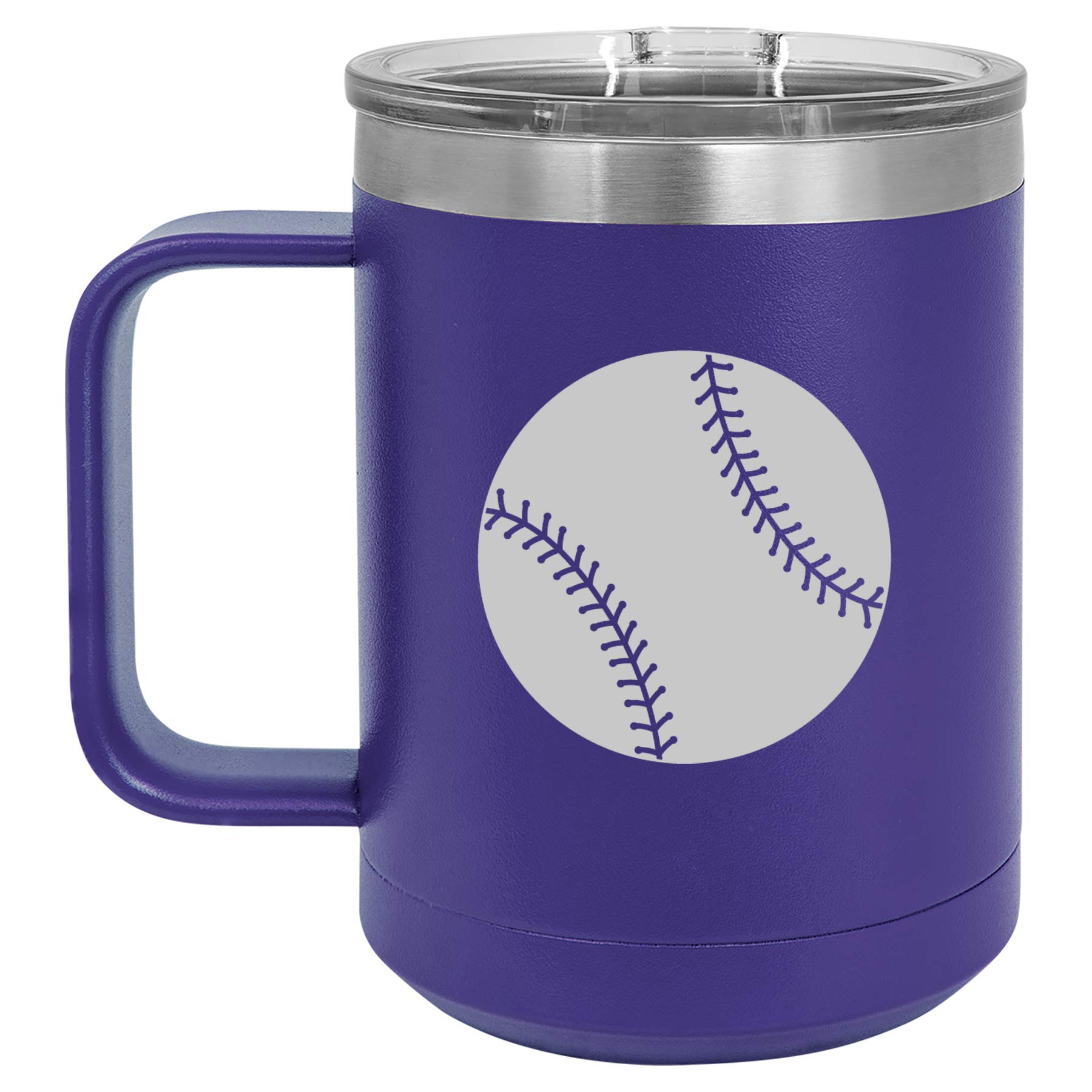 15 oz Vacuum Insulated Stainless Steel Tumbler with Handle & Lid - Leakproof Travel Coffee Mug for Baseball, Softball & Outdoor Activities (Purple)