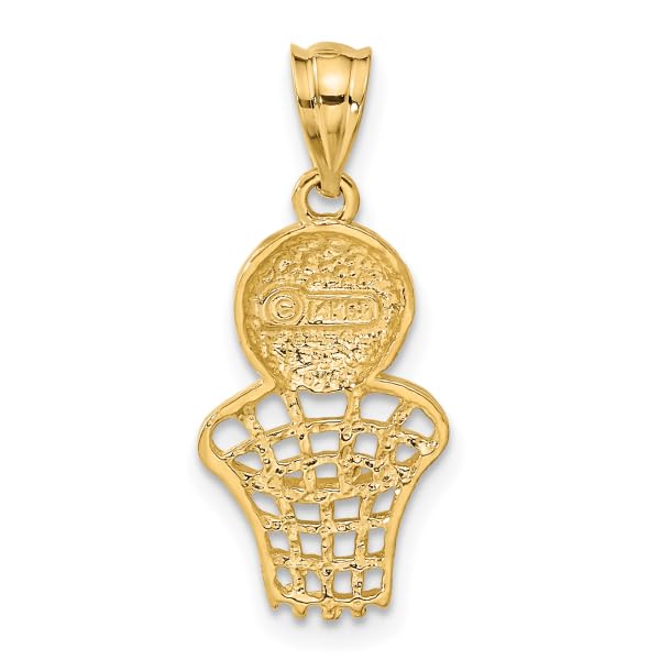 14K Solid Yellow Gold Basketball Hoop Necklace with Net Charm - Sports Jewelry for Women & Men - Perfect for Basketball Fans, Game Day Outfits and Sports-Themed Gifts