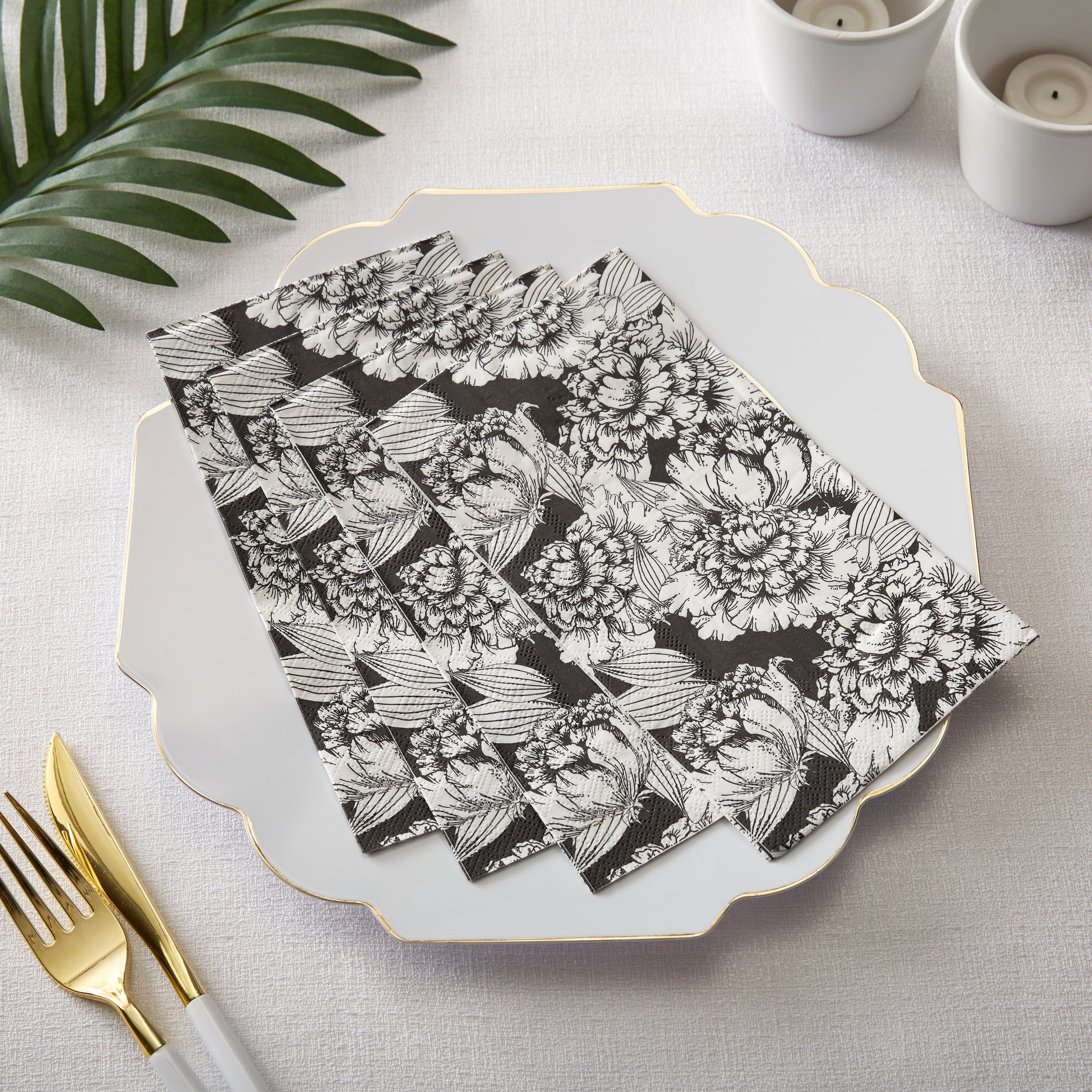 Premium Disposable Paper Buffet Napkins 40-Pack - Black & White for Parties, Weddings, and Catering Events