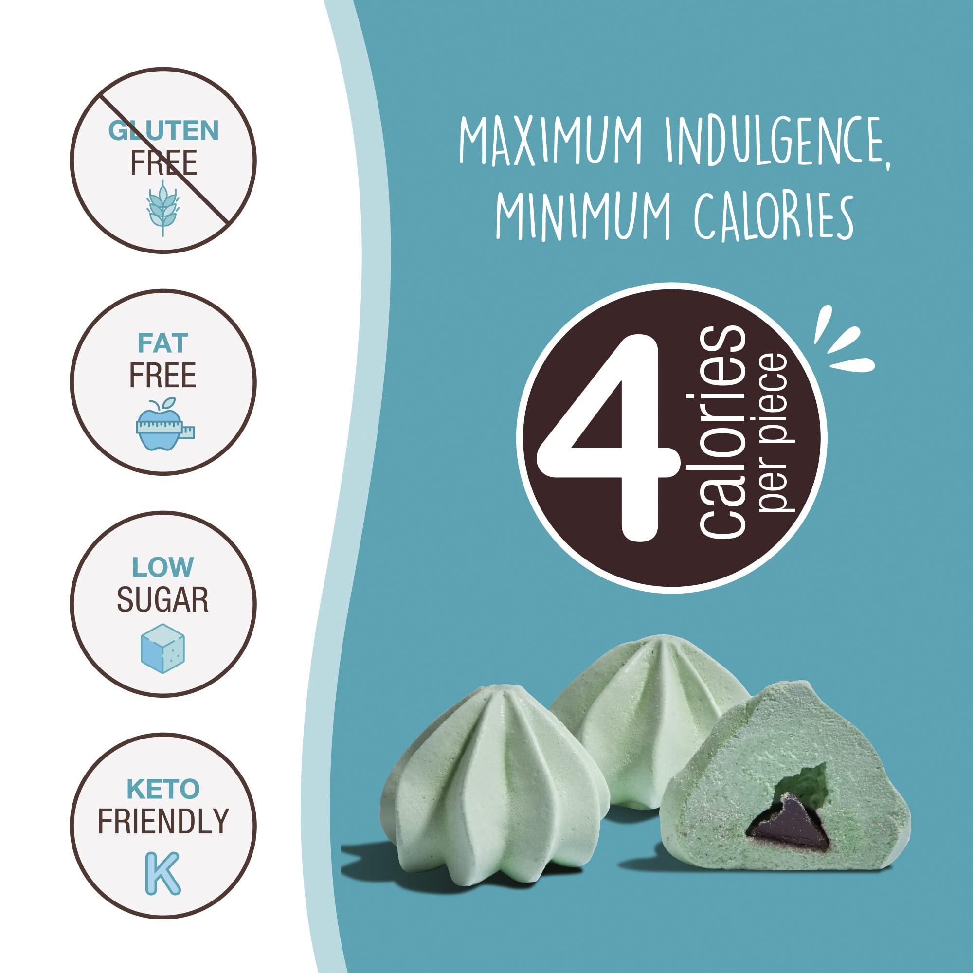 Keto Friendly Chocolate Filled Meringue Cookies - 4 Calorie Gluten Free, Low Carb & Sugar Snacks for Adults | Perfect for Weight Loss, Diabetic Diet & Healthy Lifestyle - 4 Pack