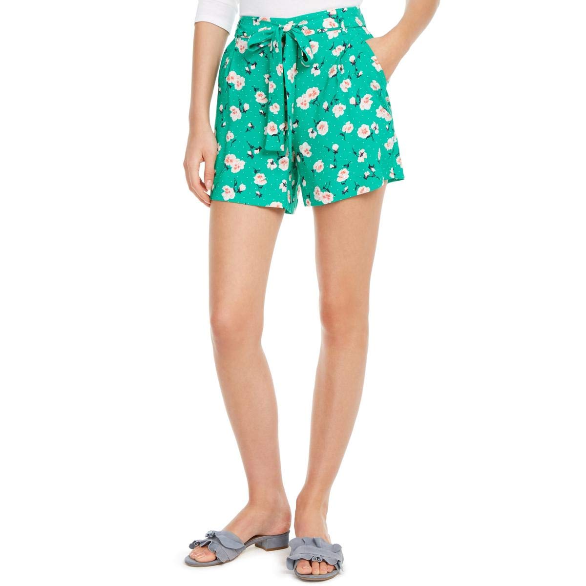 Maison Jules Women's Floral Print Belted Dress Shorts - Green XL Size | Casual Summer Outfit, Beachwear & Vacation Style