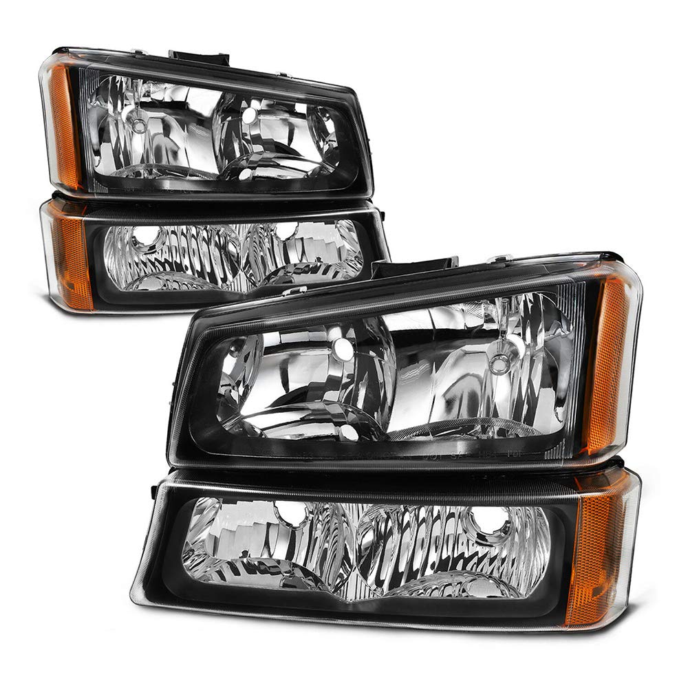 JORMSPH Black Headlights & Bumper Signal Lights Pair for 2003-2007 Models - LH & RH Replacement - Perfect for Night Driving & Car Restoration Projects